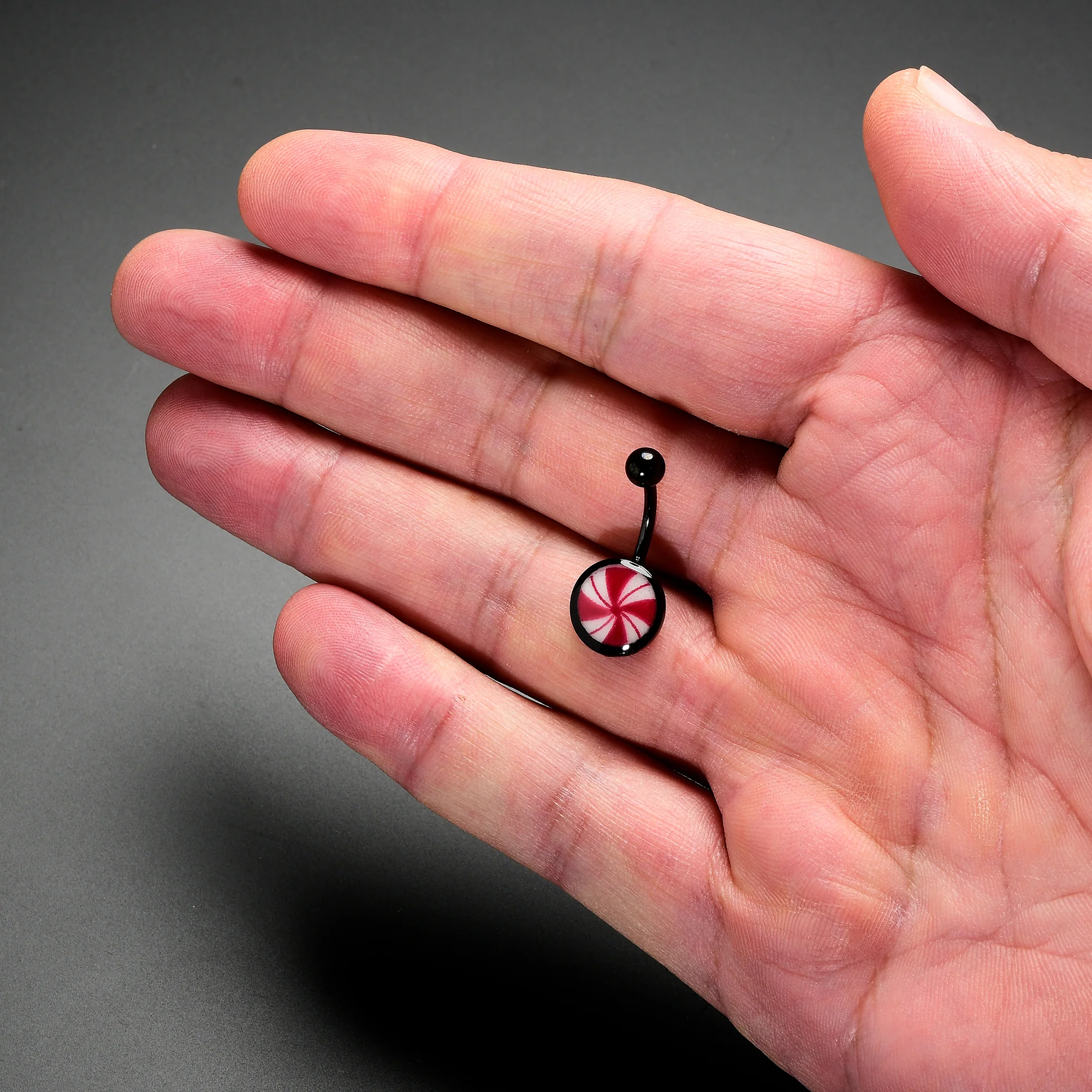 Black Glow in the Dark Holiday Peppermint Candy Belly Ring by Onyx O - Image 4