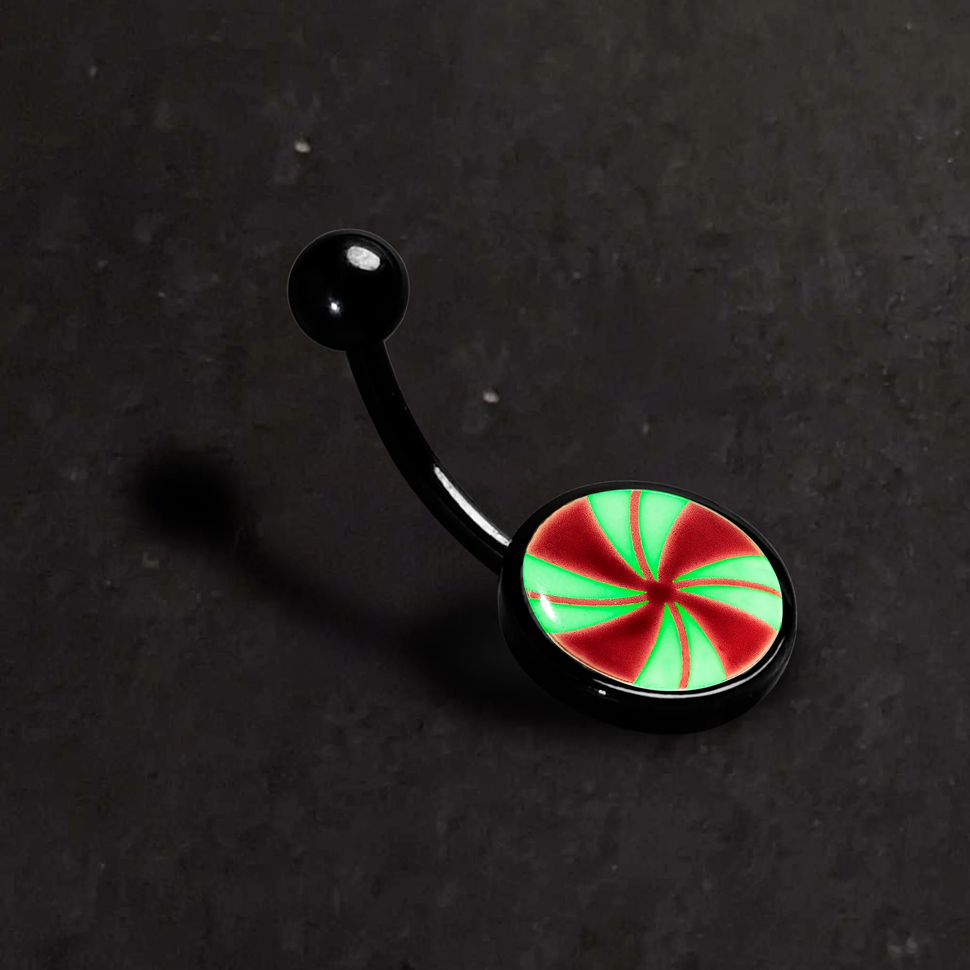 Black Glow in the Dark Holiday Peppermint Candy Belly Ring by Onyx O - Image 5
