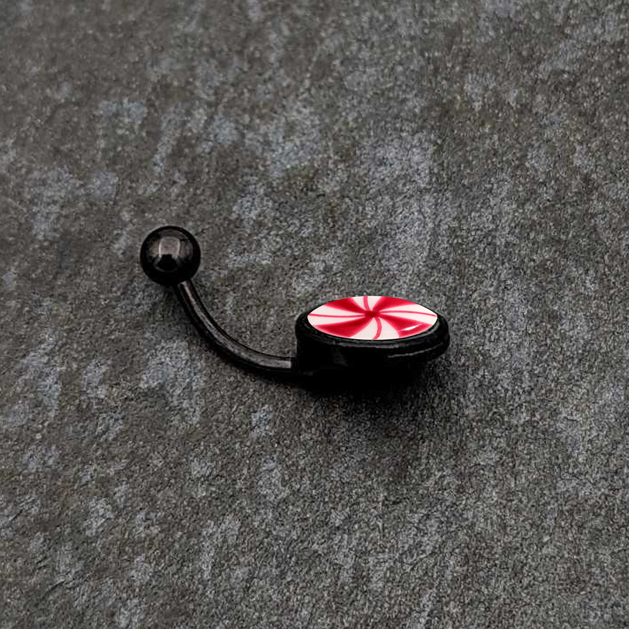 Black Glow in the Dark Holiday Peppermint Candy Belly Ring by Onyx O - Image 6