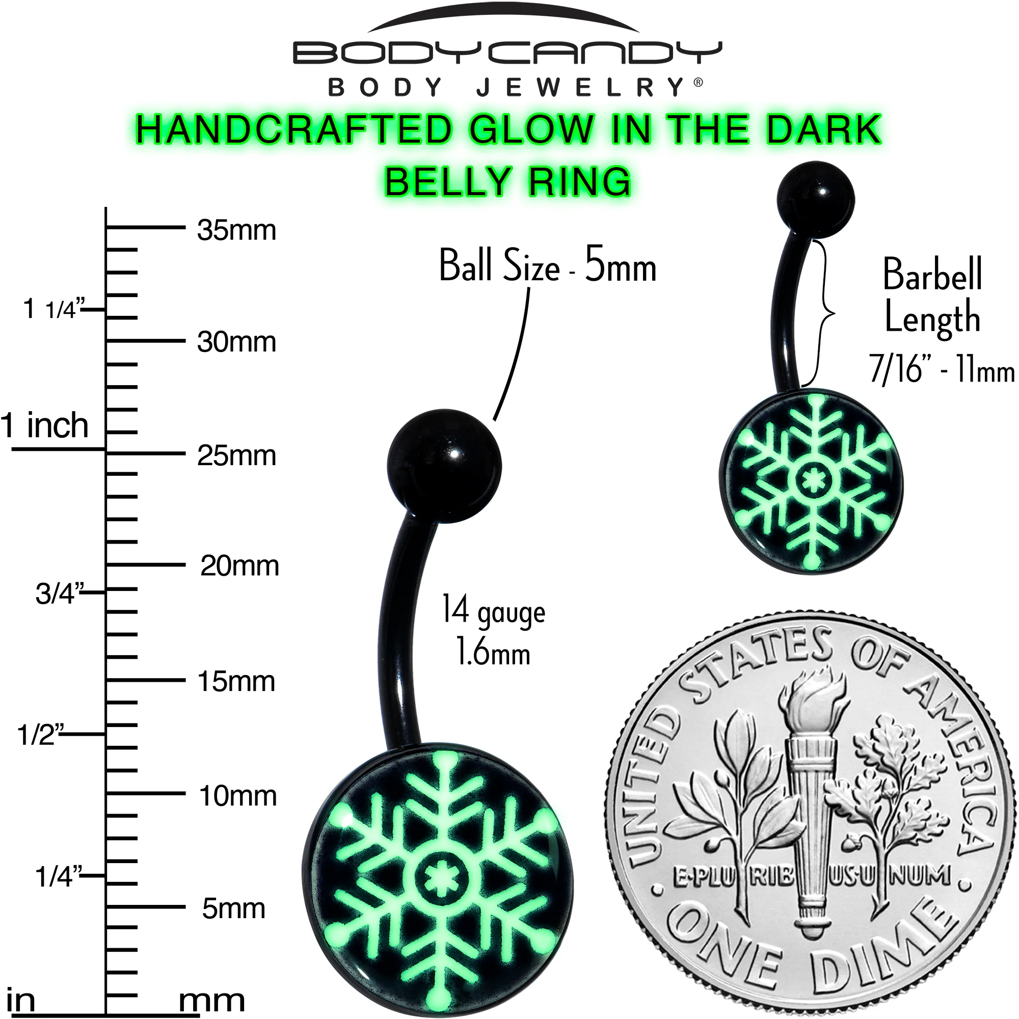 Black Glow in the Dark Holiday Snowflake Belly Ring by Onyx O - Image 8