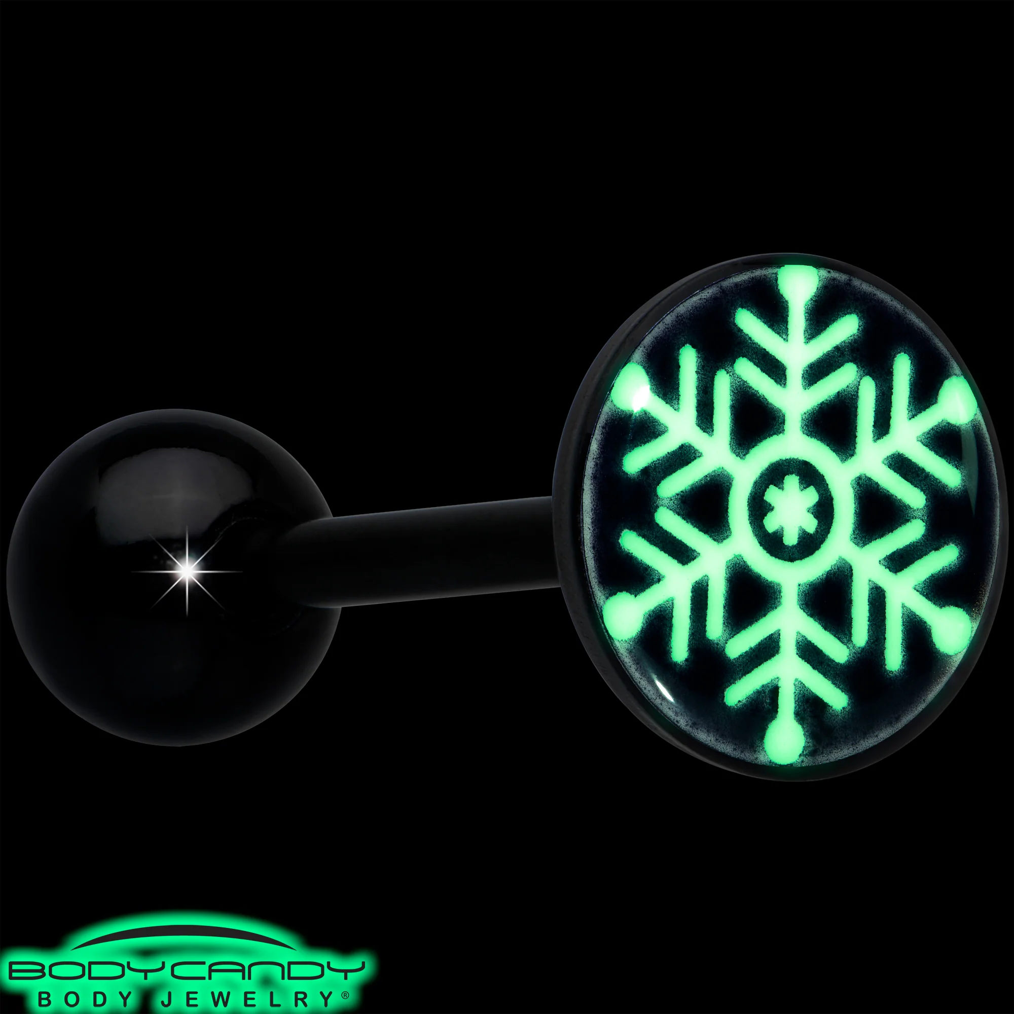Black Glow in the Dark Holiday Snowflake Tongue Ring by Onyx O - Image 6
