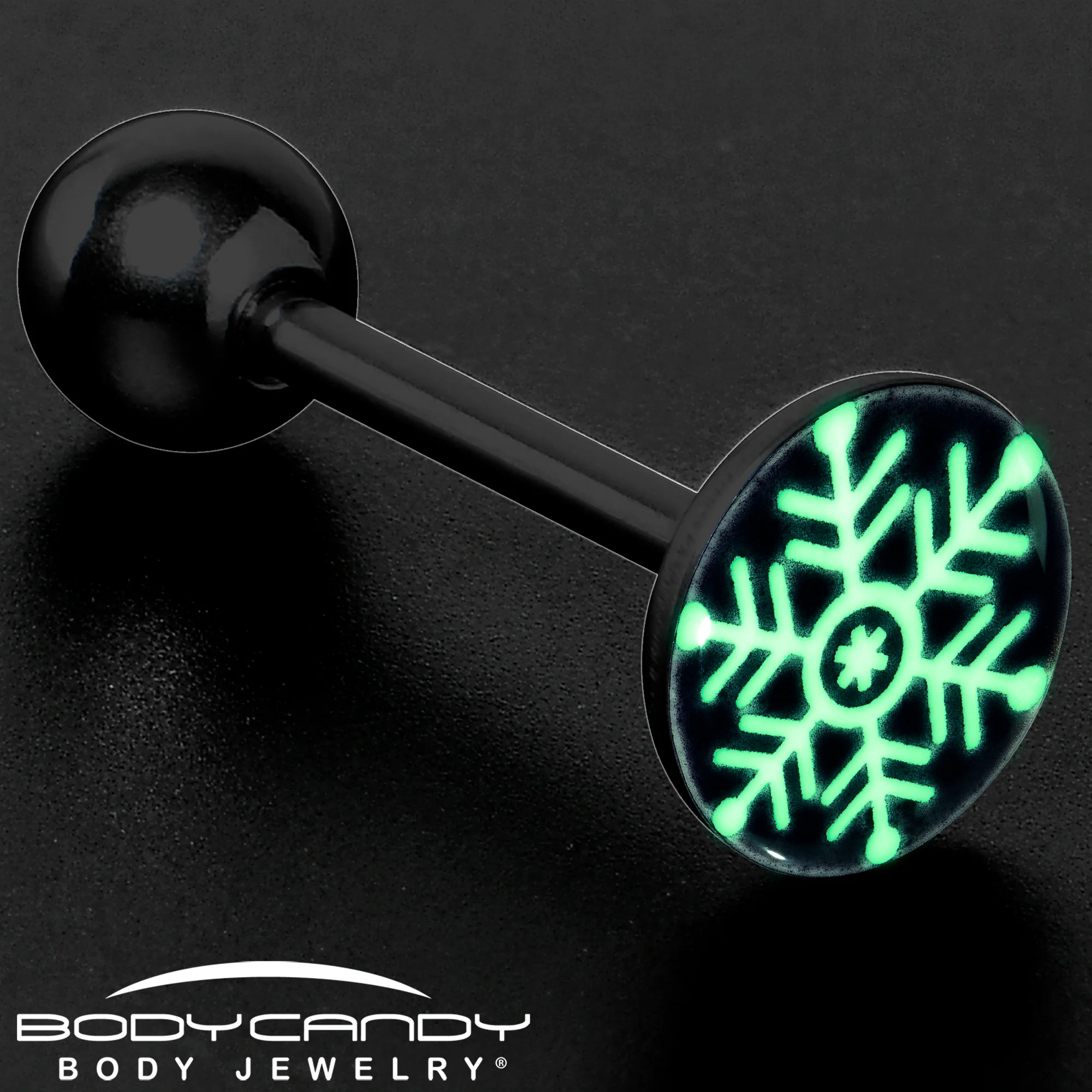 Black Glow in the Dark Holiday Snowflake Tongue Ring by Onyx O - Image 8