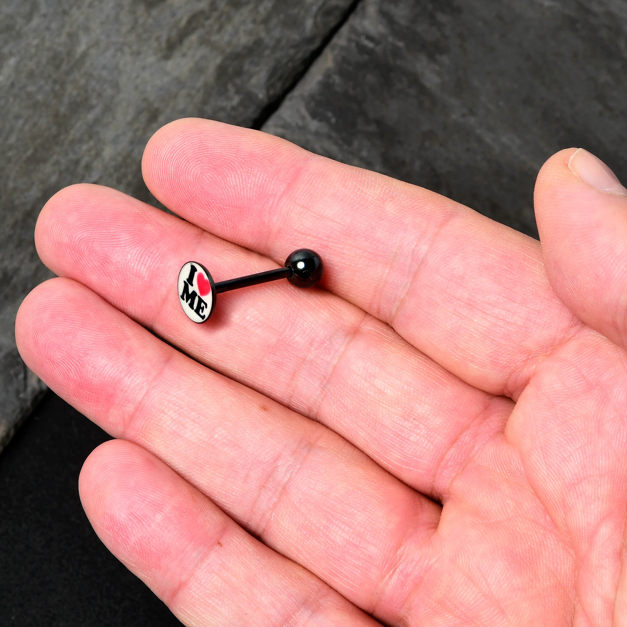 Black Glow in the Dark I Love Me Barbell Tongue Ring by Onyx O - Image 4