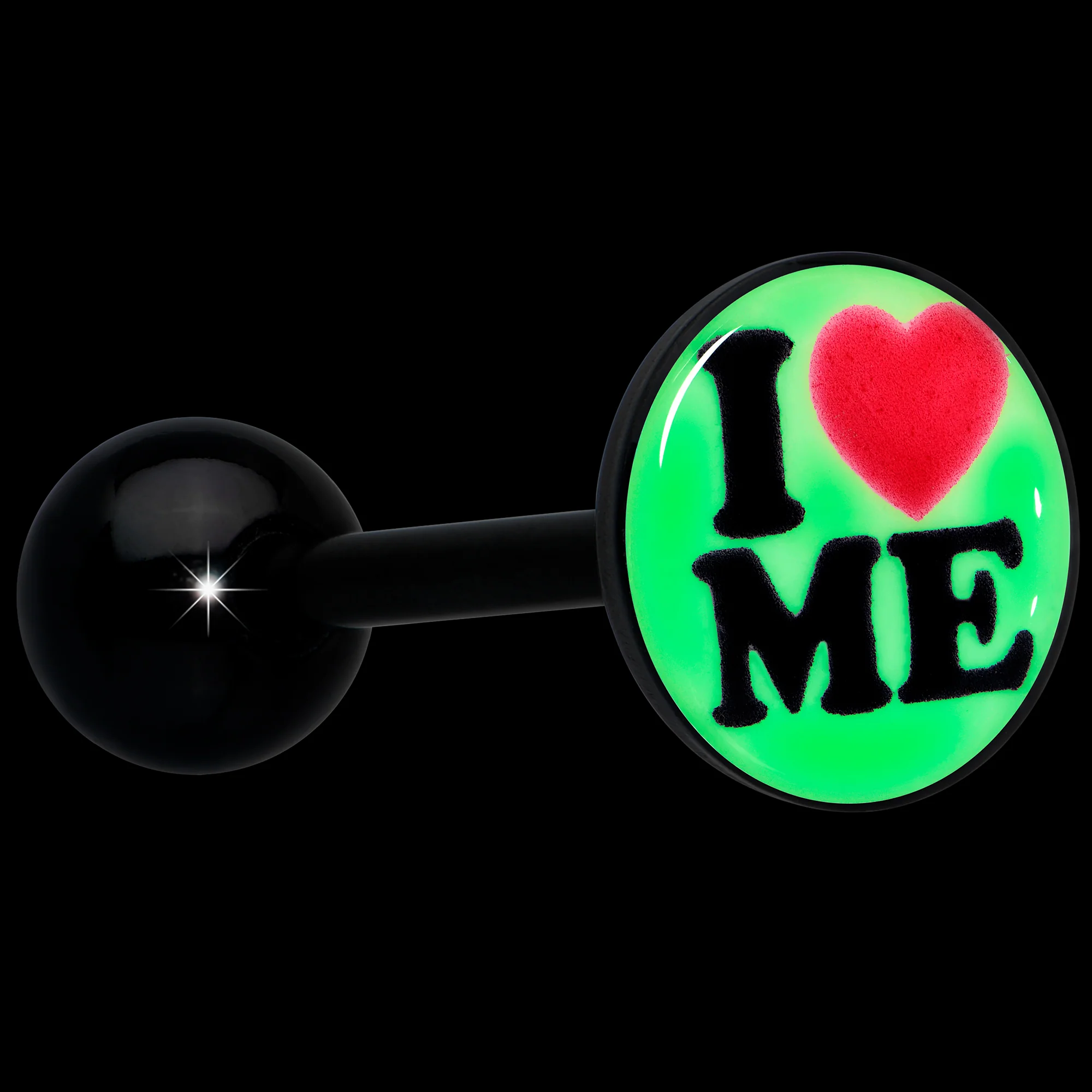 Black Glow in the Dark I Love Me Barbell Tongue Ring by Onyx O - Image 6