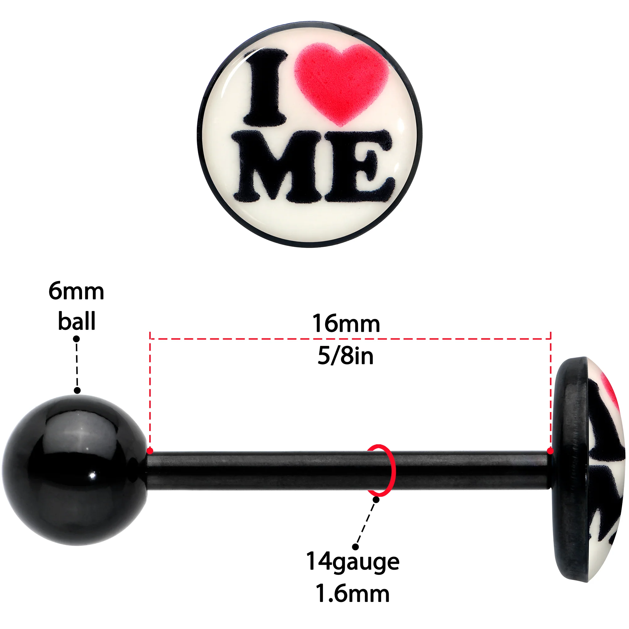 Black Glow in the Dark I Love Me Barbell Tongue Ring by Onyx O - Image 8