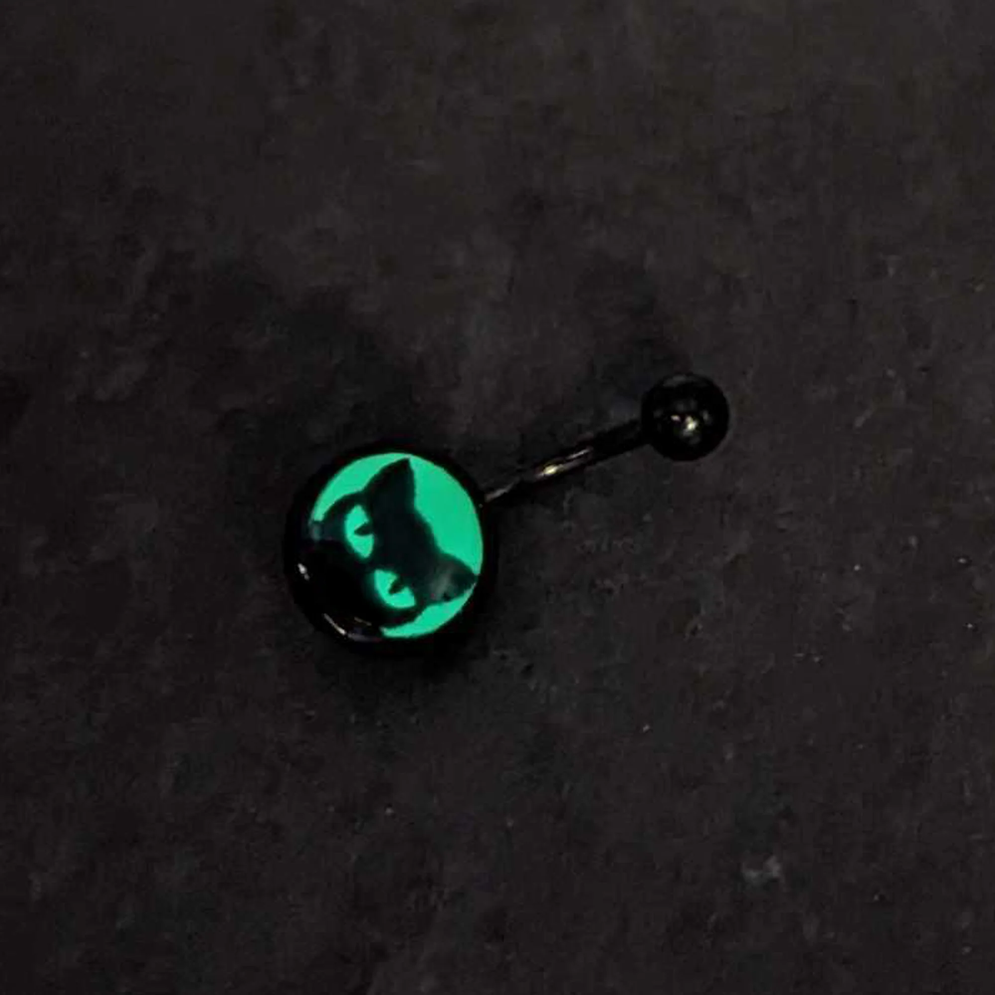 Black Glow in the Dark Peeking Black Cat Belly Ring by Onyx O - Image 7