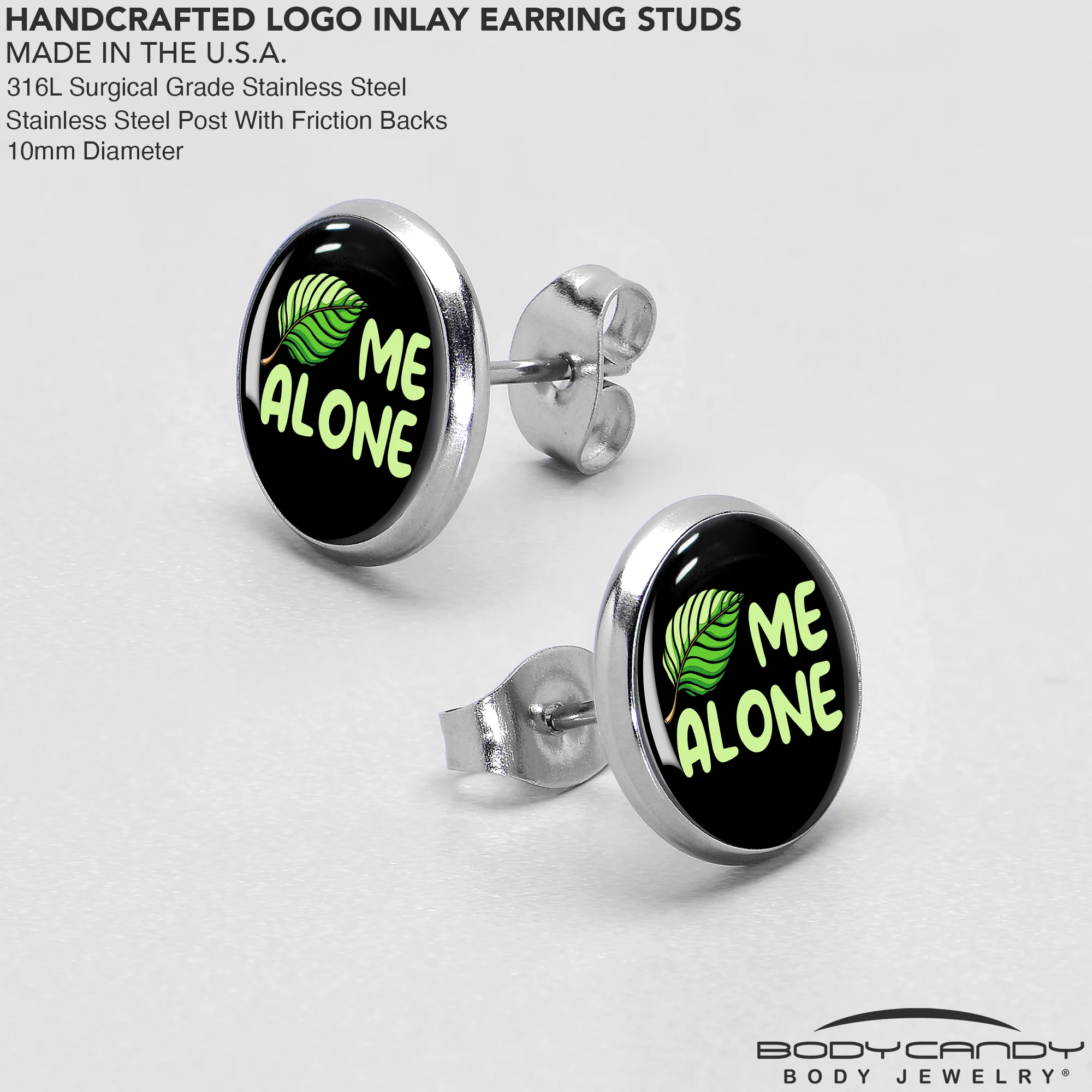 Black Green Leaf Me Alone Stud Earrings by Onyx O - Image 7