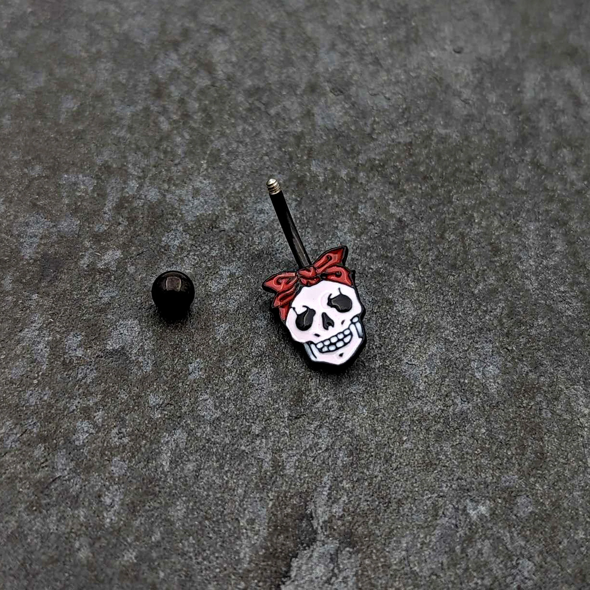 Black Halloween Skull Kerchief Spooky Belly Ring - Image 4