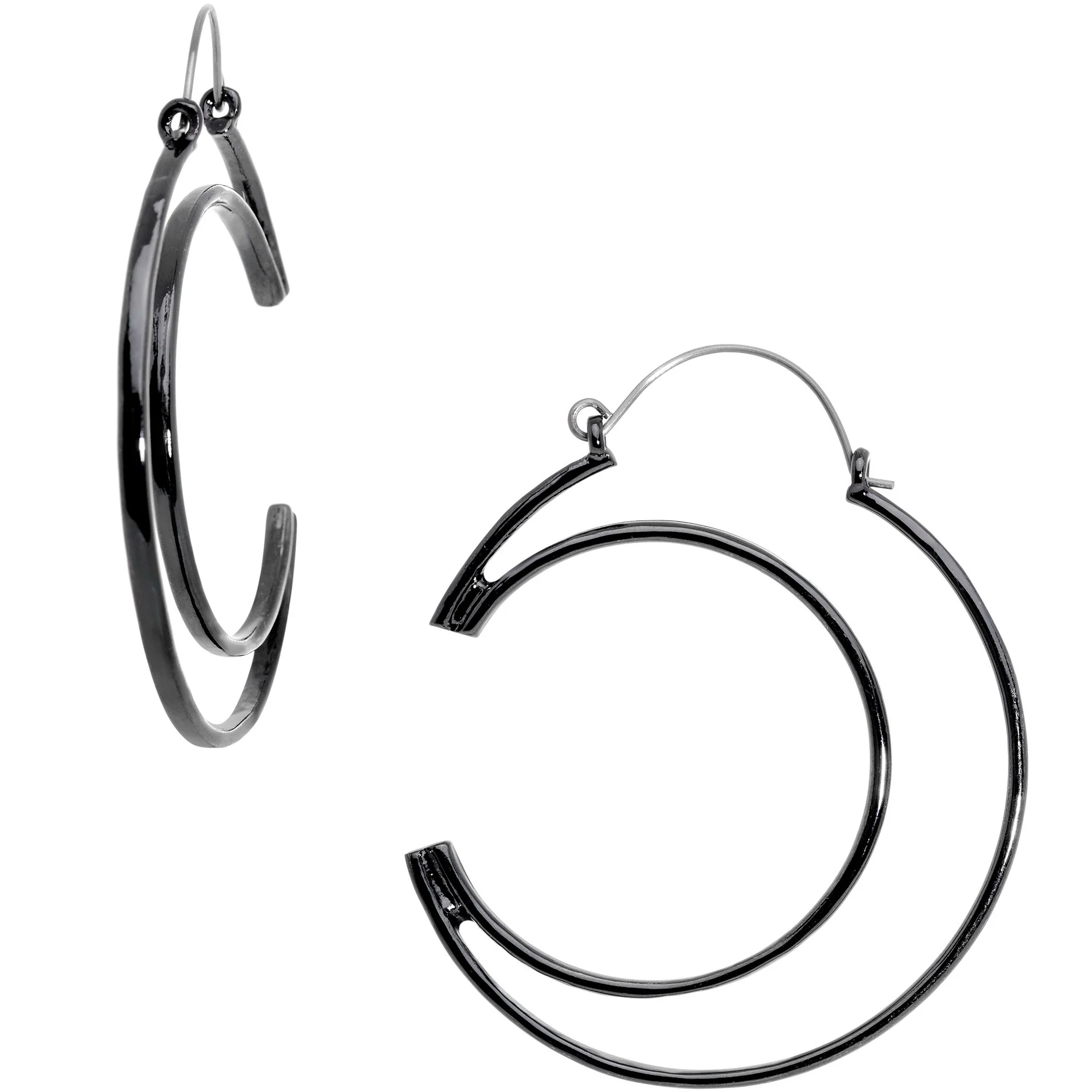 Black Howl at the Moon Crescent Moon Tunnel Plug Earrings - Image 2