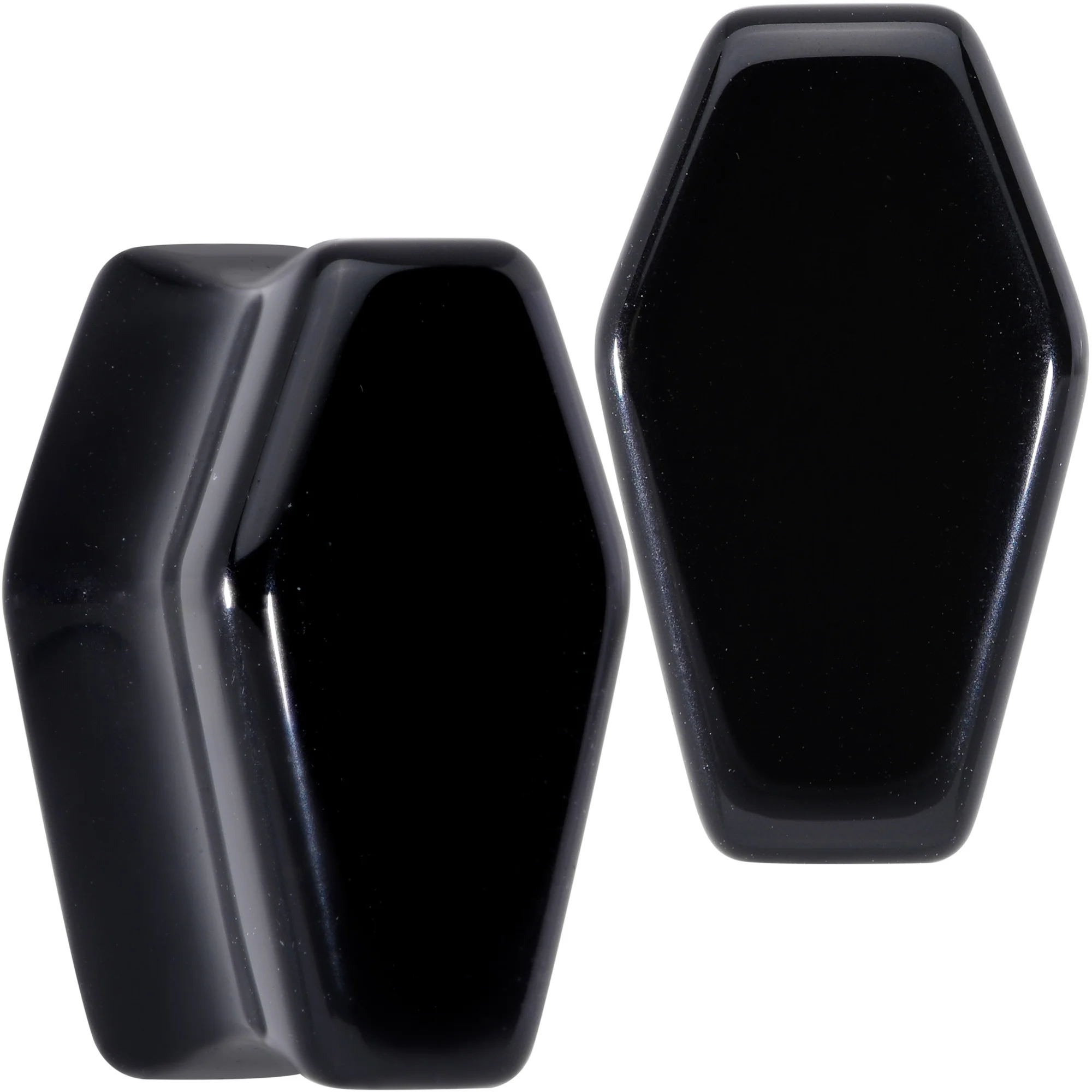 Black Obsidian Coffin Halloween Double Flare Plug Set - Image 11