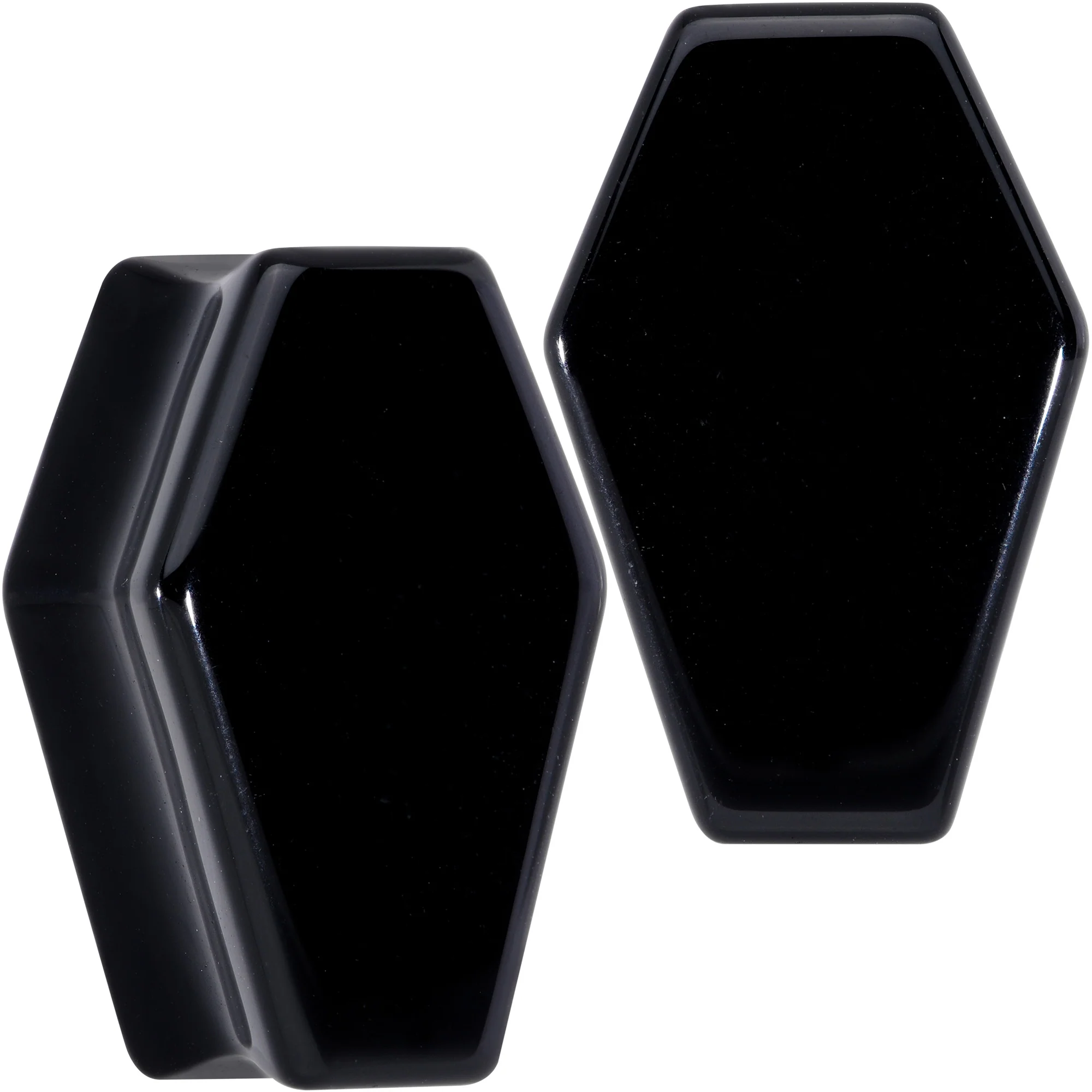 Black Obsidian Coffin Halloween Double Flare Plug Set - Image 14
