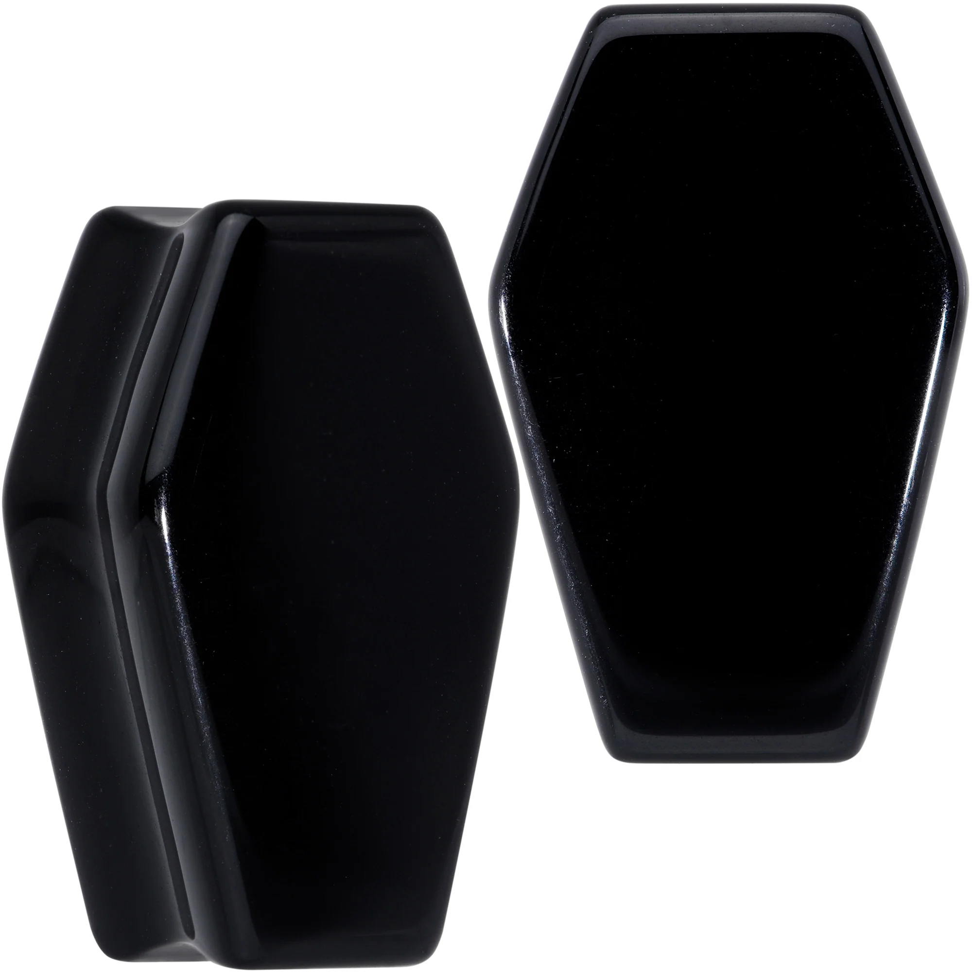 Black Obsidian Coffin Halloween Double Flare Plug Set - Image 15