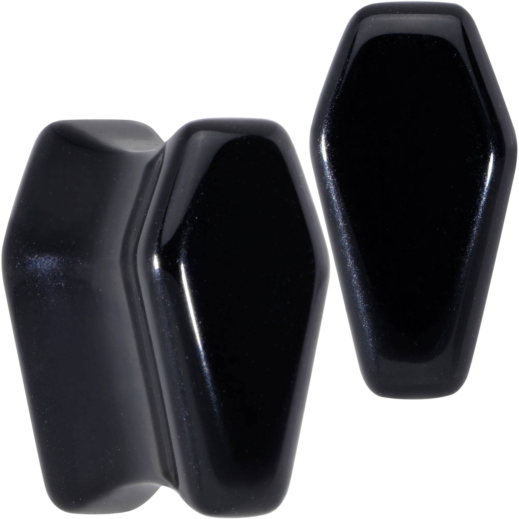 Black Obsidian Coffin Halloween Double Flare Plug Set - Image 7