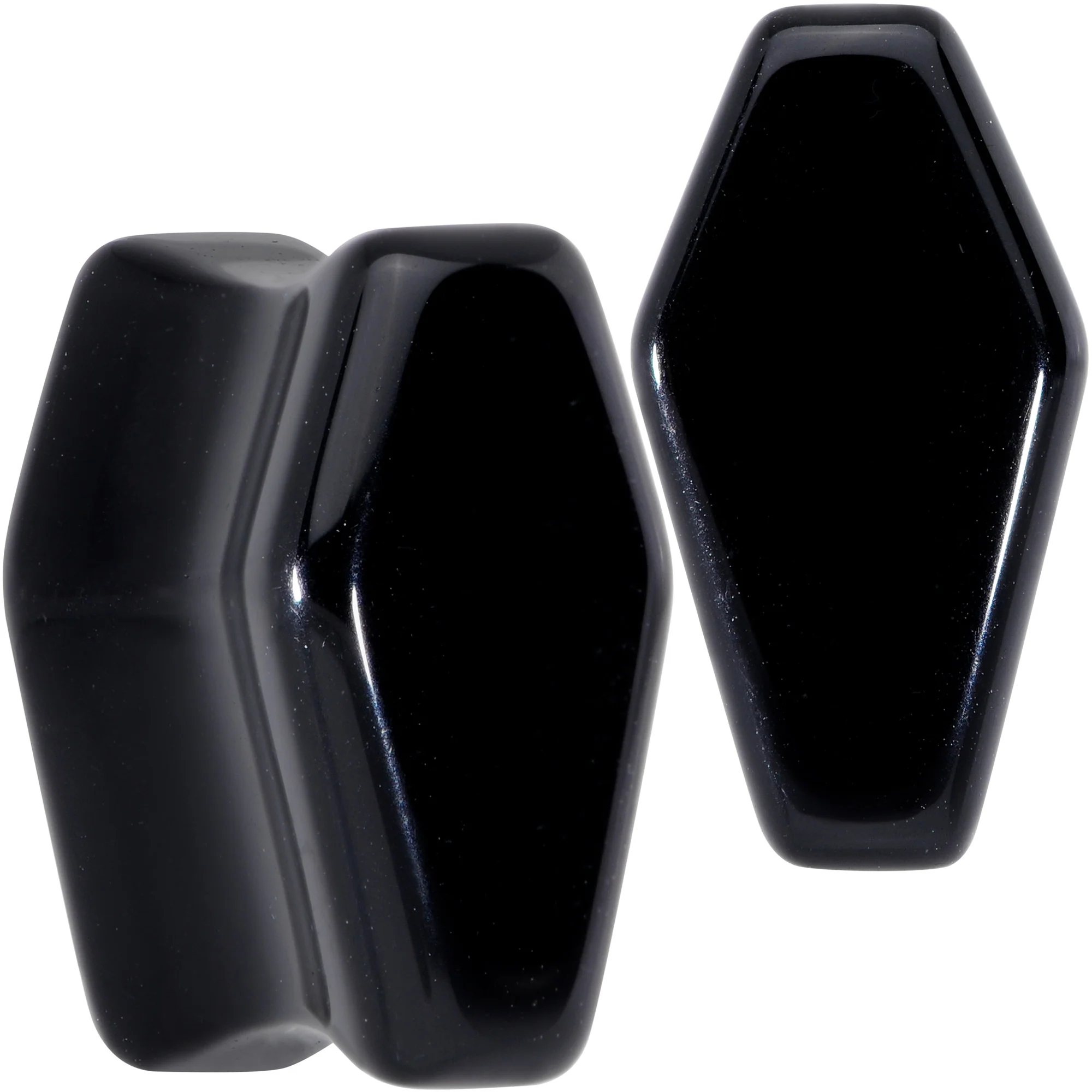 Black Obsidian Coffin Halloween Double Flare Plug Set - Image 8