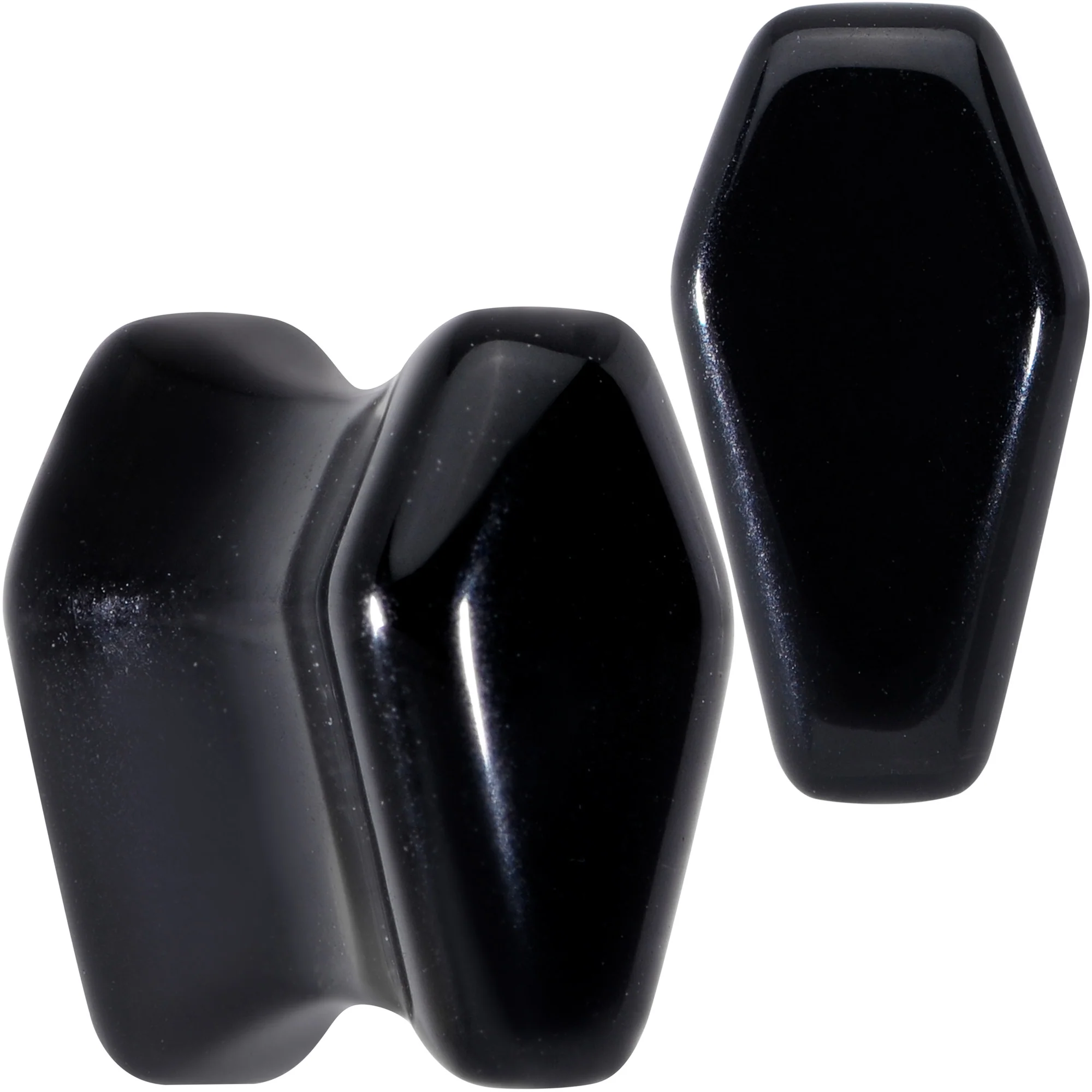 Black Obsidian Coffin Halloween Double Flare Plug Set - Image 9