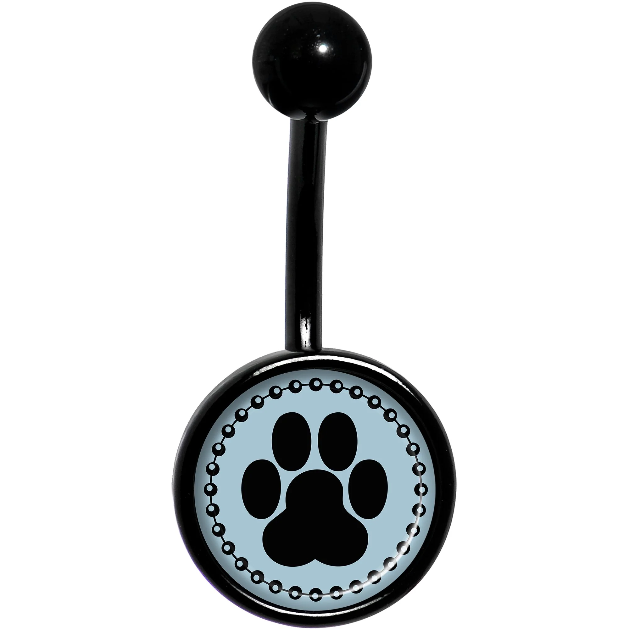 Black on Blue Paw Print Black Belly Ring - Image 2