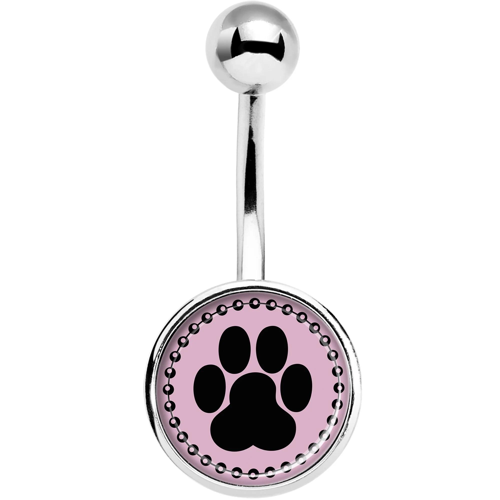 Black on Pink Paw Print Belly Ring - Image 2