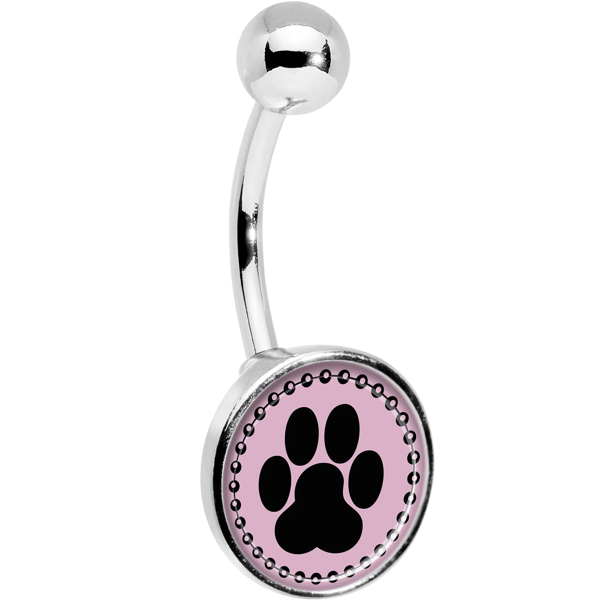 Black on Pink Paw Print Belly Ring - Image 3