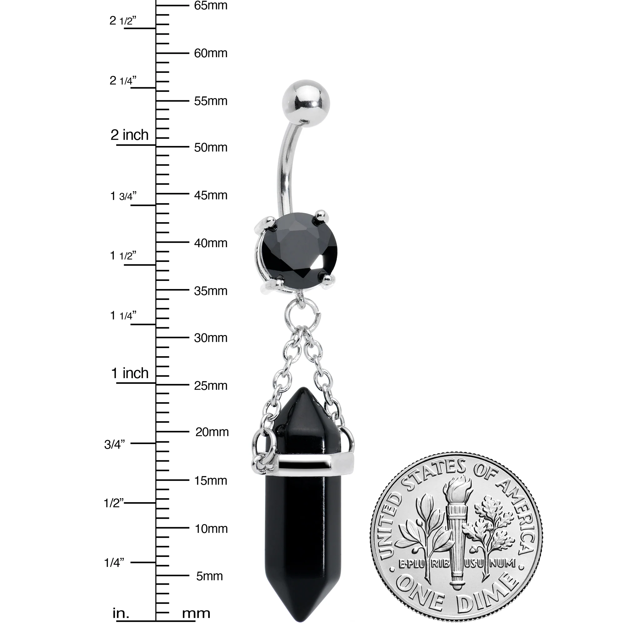 Black Onyx Stone Stone Hippie Dangle Belly Ring - Image 2