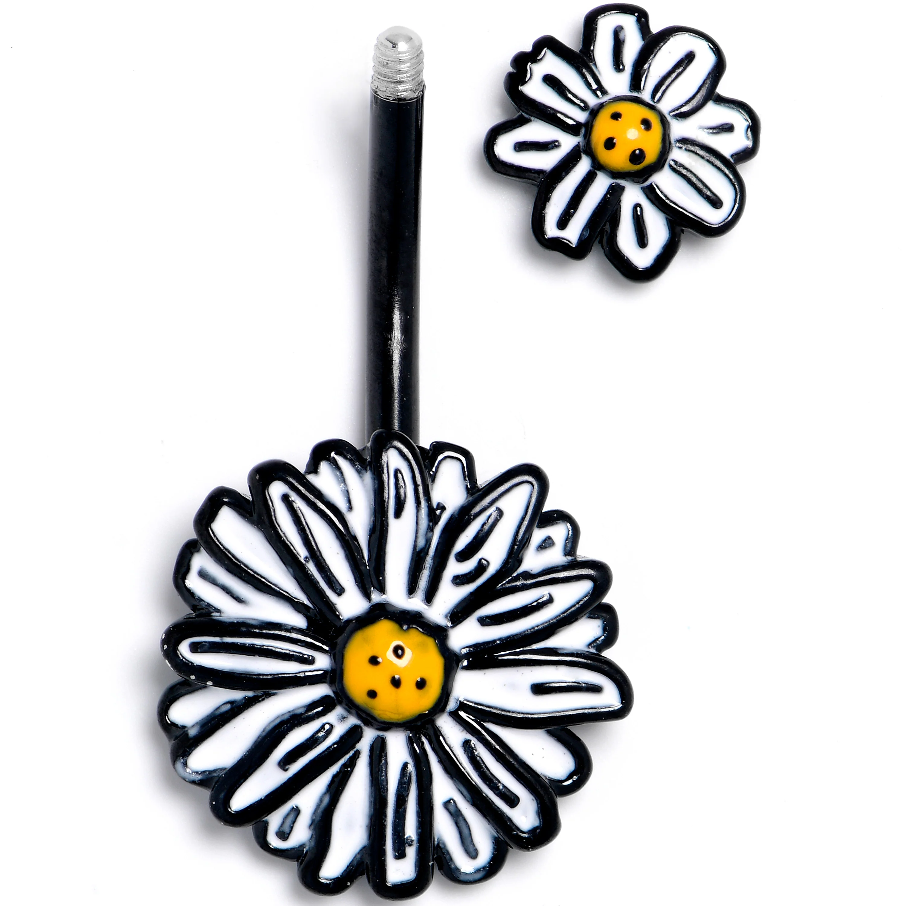 Black Pretty Daisy Flower Double Mount Belly Ring - Image 2