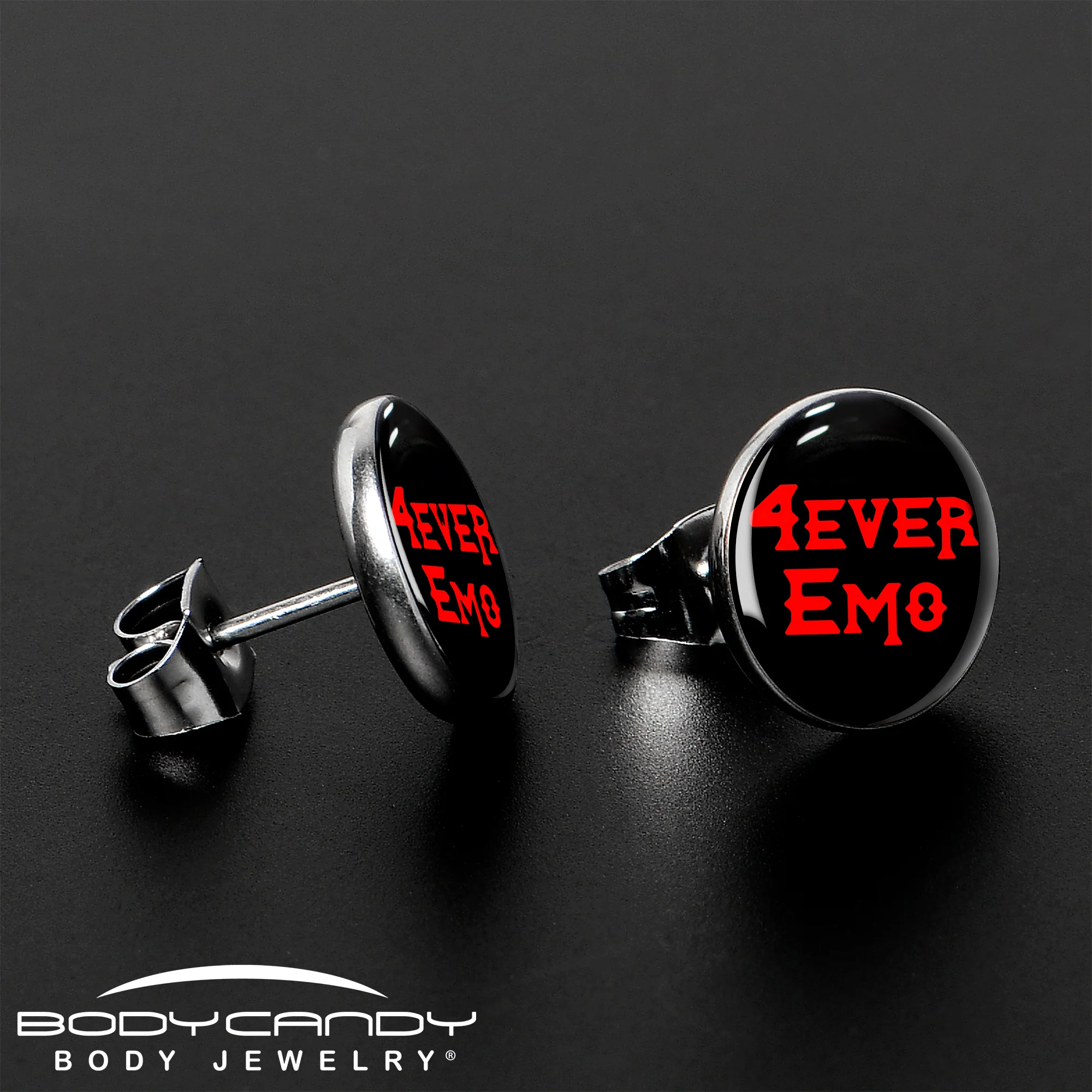 Black Red 4 Ever Emo Stud Earrings by Onyx O - Image 3
