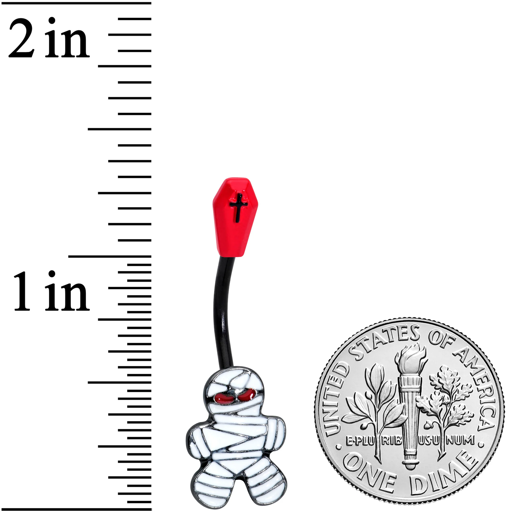 Black Red Coffin Mummy Halloween Belly Ring - Image 2