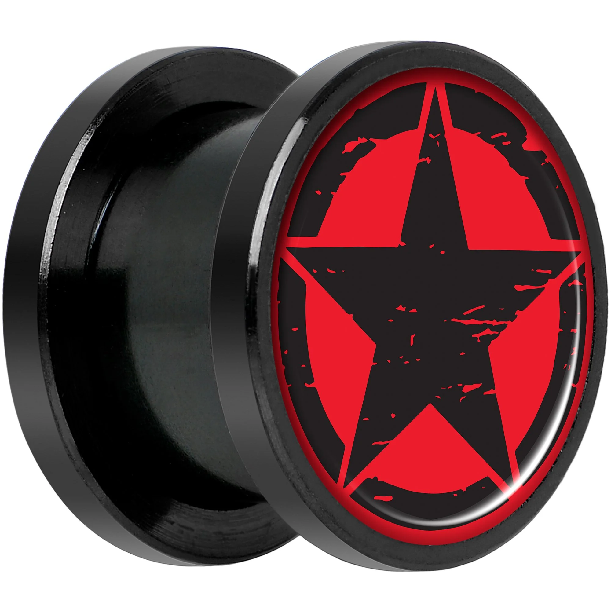 Black Red Distressed Star Black Anodized Screw Fit Plug Set 1/2 - Image 2