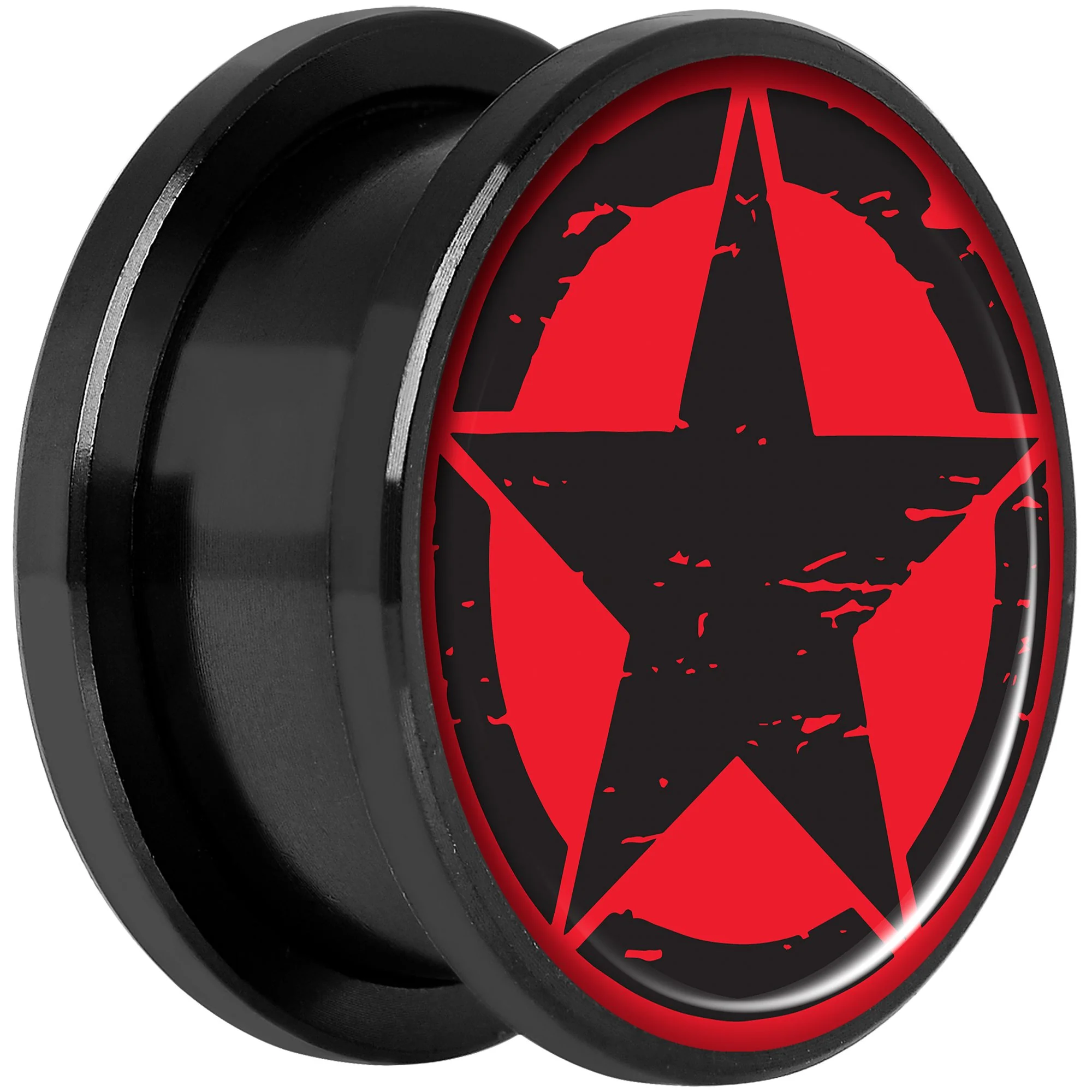 Black Red Distressed Star Black Anodized Screw Fit Plug Set 18mm - Image 2