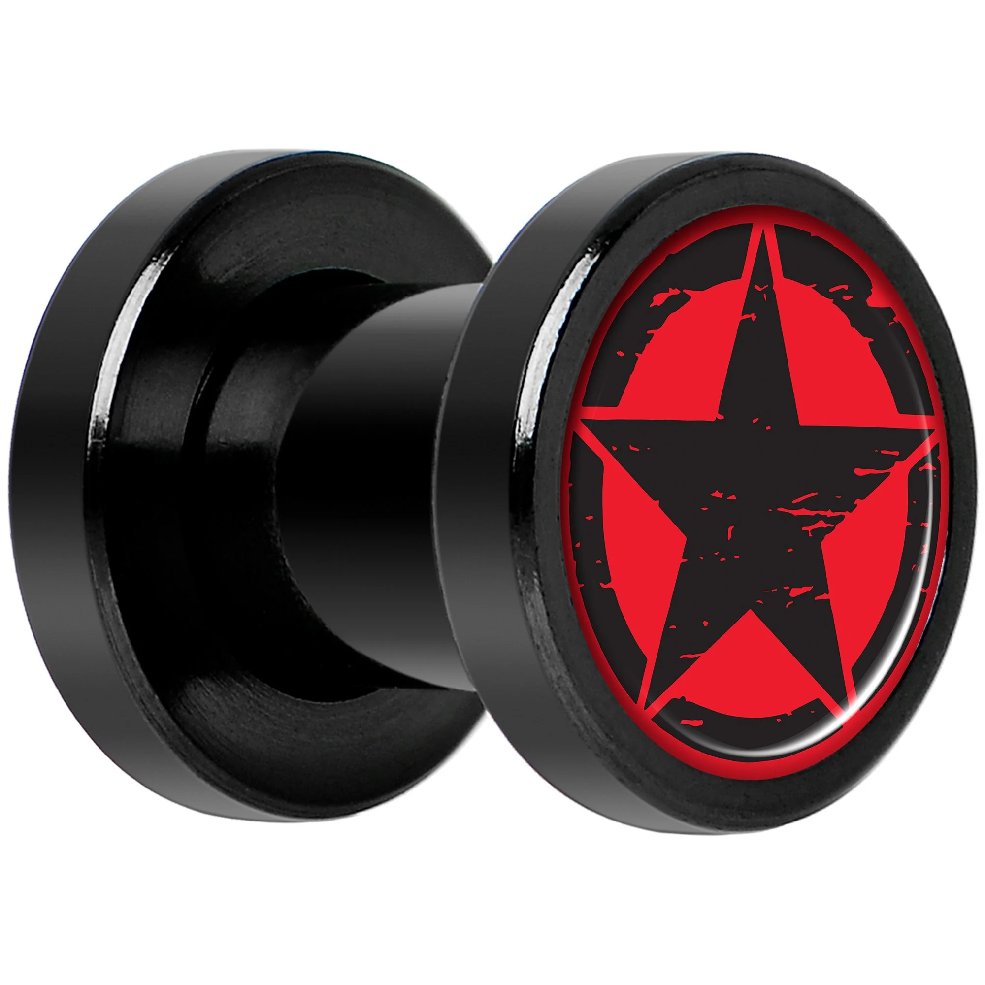 Black Red Distressed Star Black Anodized Screw Fit Plug Set 2G - Image 2
