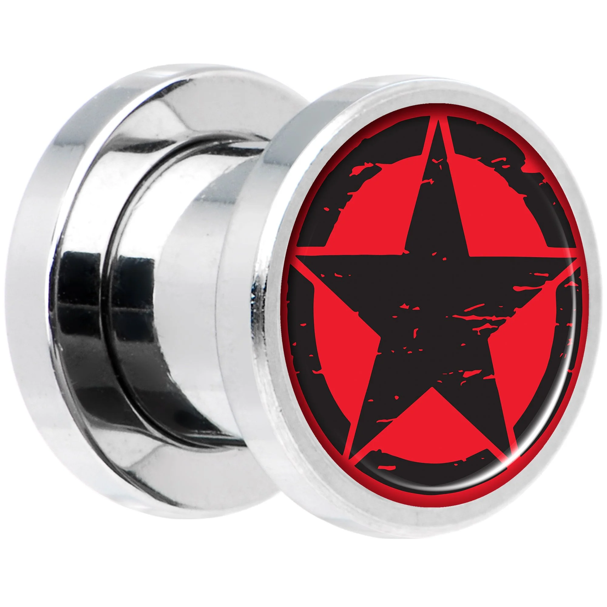 Black Red Distressed Star Steel Screw Fit Plug Set 0G - Image 2