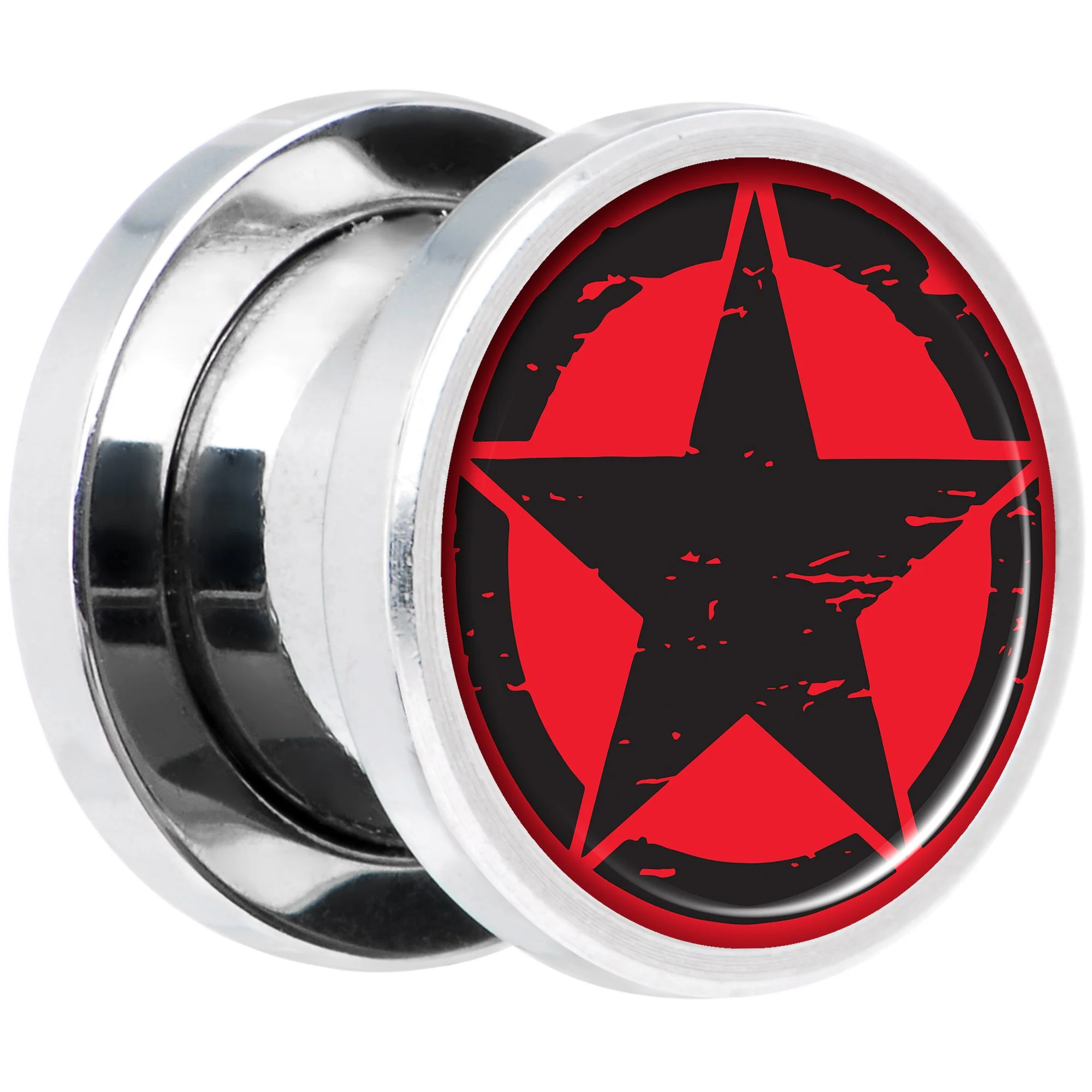 Black Red Distressed Star Steel Screw Fit Plug Set 00G - Image 2