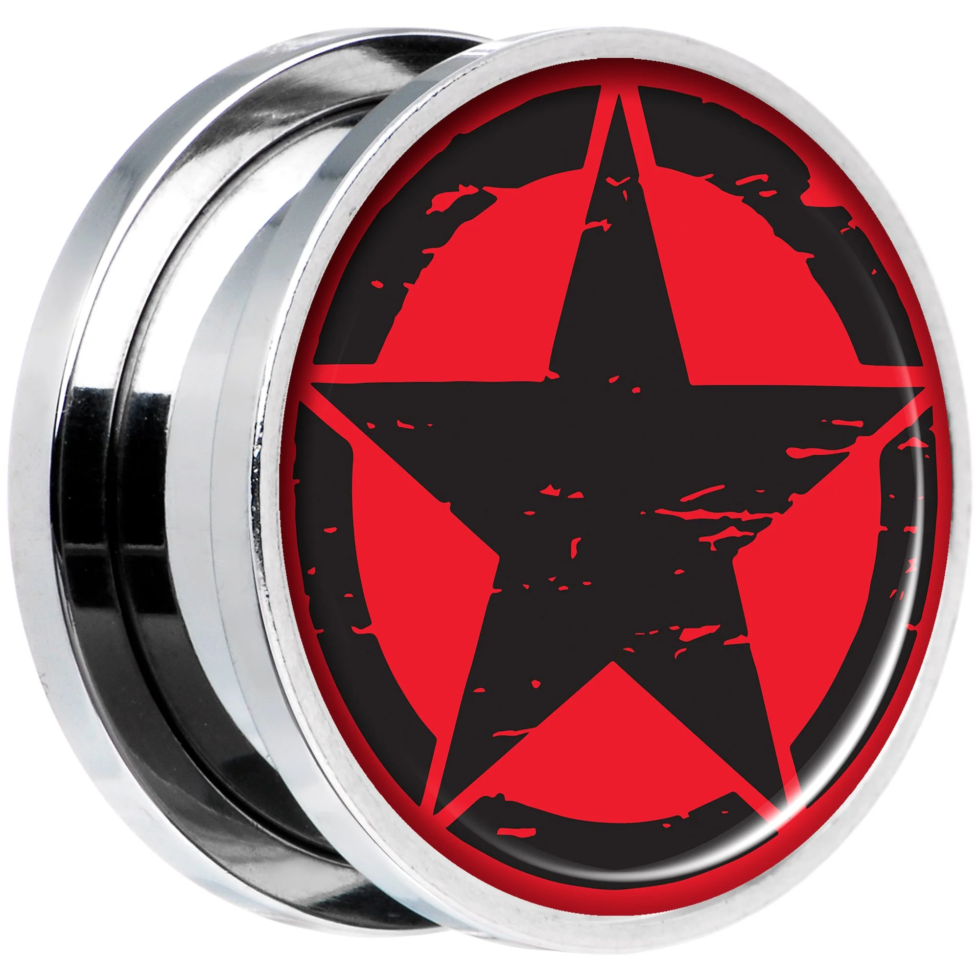 Black Red Distressed Star Steel Screw Fit Plug Set 18mm - Image 2