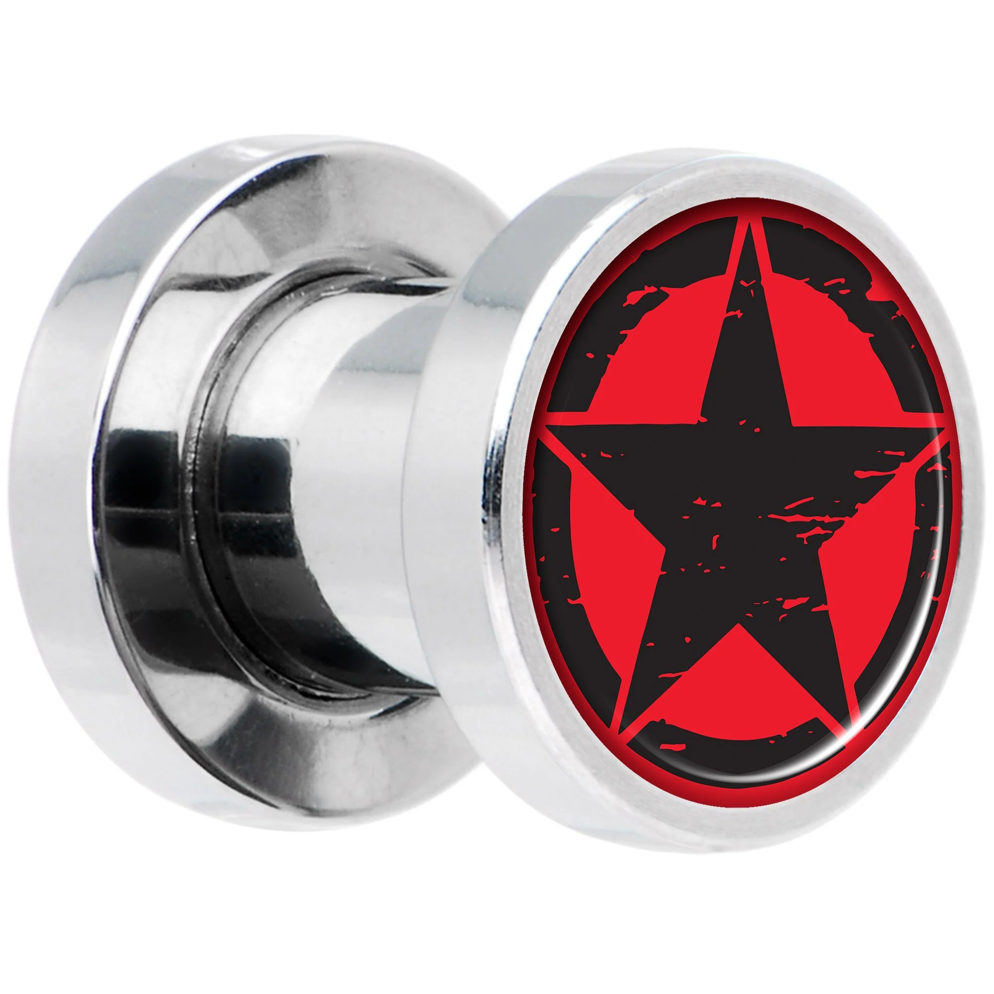 Black Red Distressed Star Steel Screw Fit Plug Set 2G - Image 2