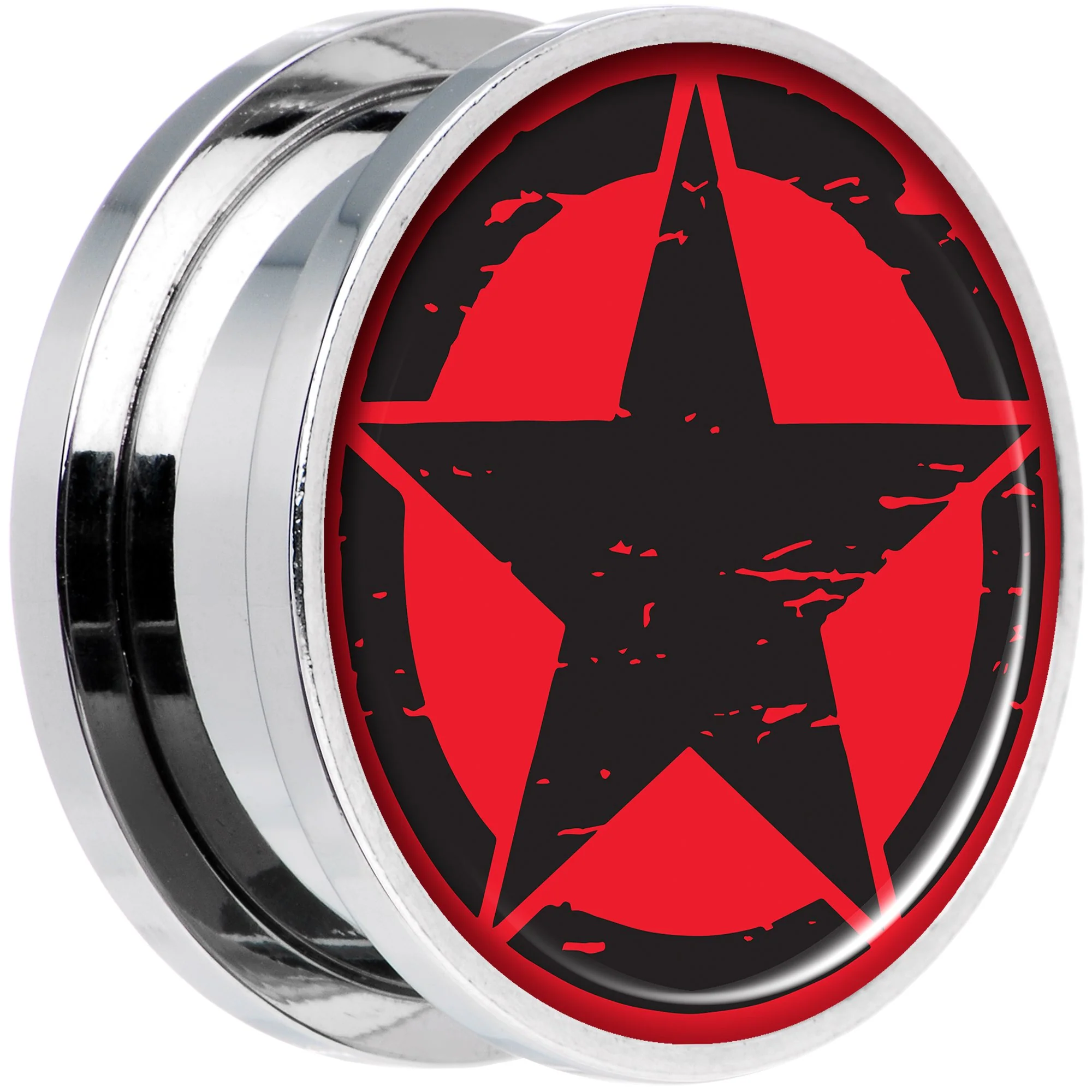 Black Red Distressed Star Steel Screw Fit Plug Set 20mm - Image 2