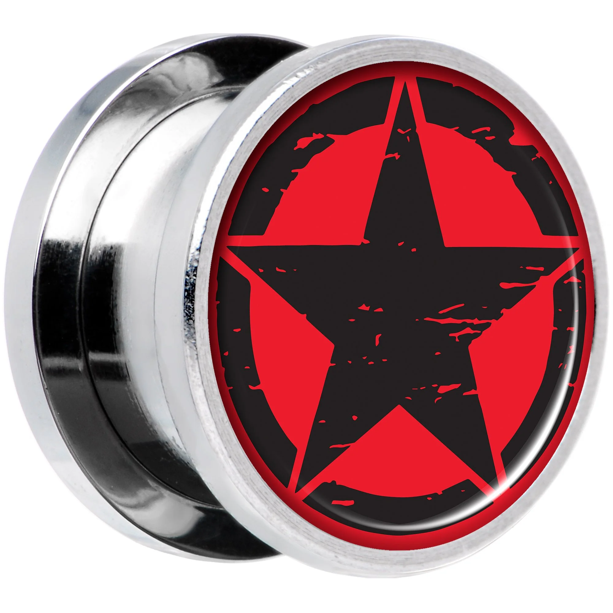 Black Red Distressed Star Steel Screw Fit Plug Set 9/16 - Image 2