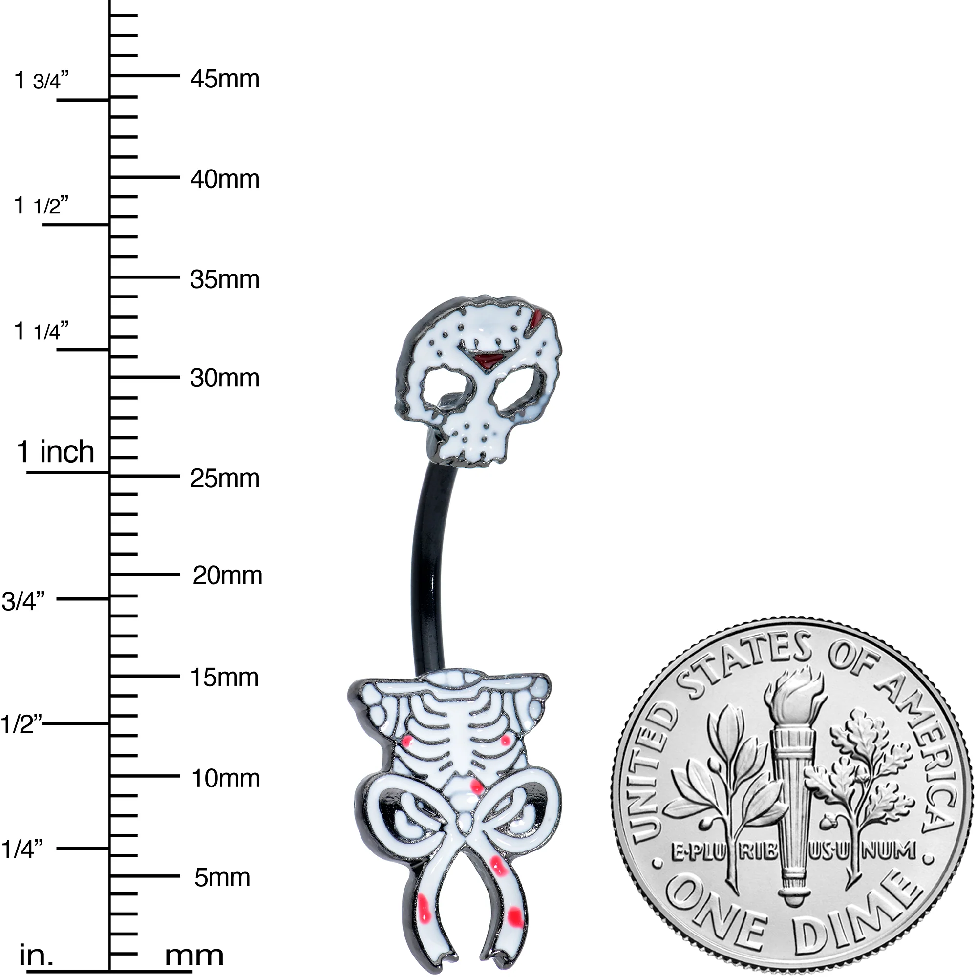 Black Skeleton Body Halloween Double Mount Belly Ring - Image 2