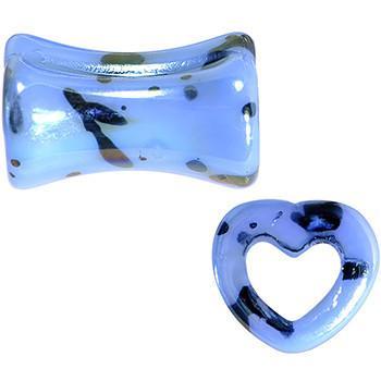 Black Speckled Blue Acrylic Heart Saddle Plug Set Available in Sizes 6G to 20mm - Image 2