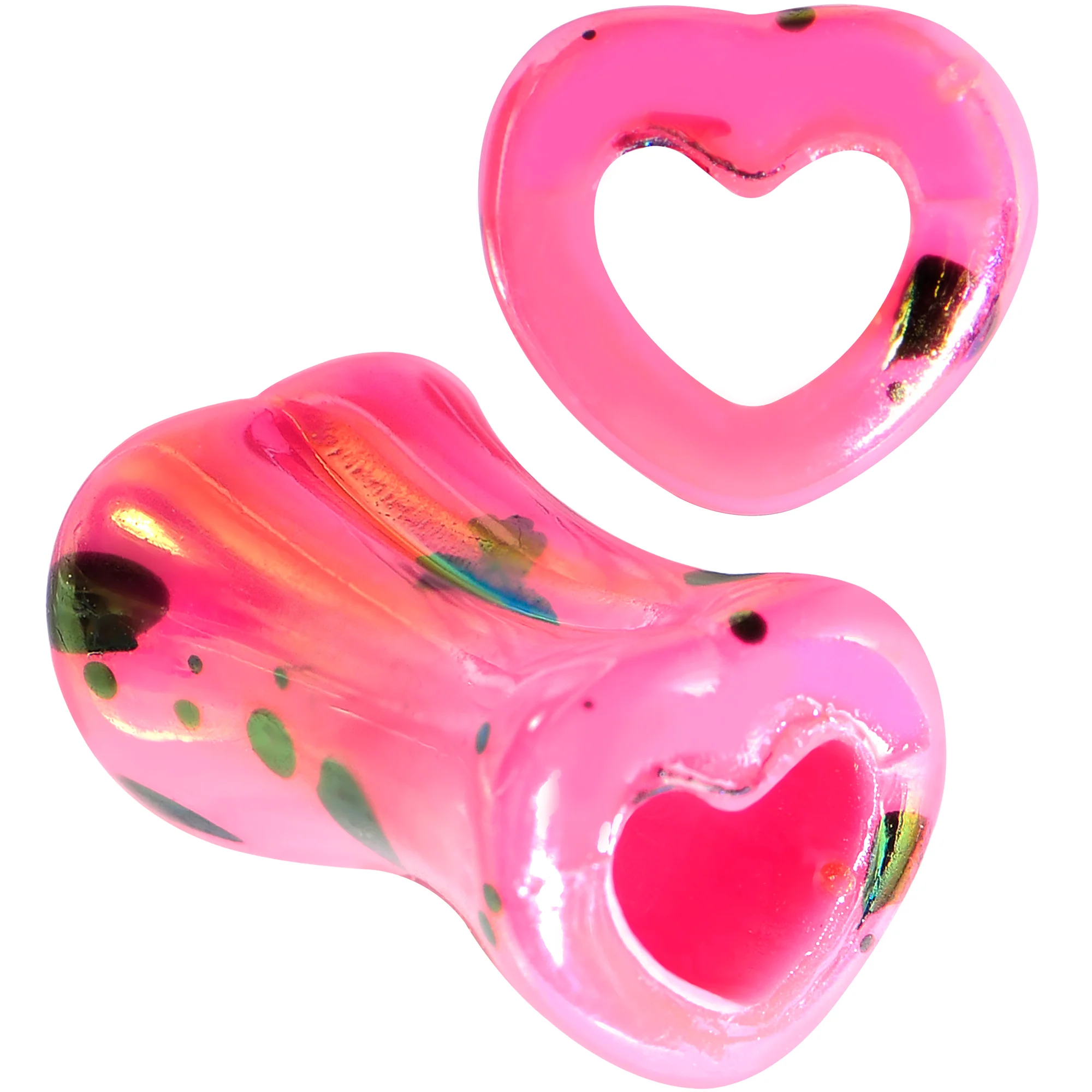 Black Speckled Pink Acrylic Heart Saddle Plug Set 4mm to 20mm - Image 4