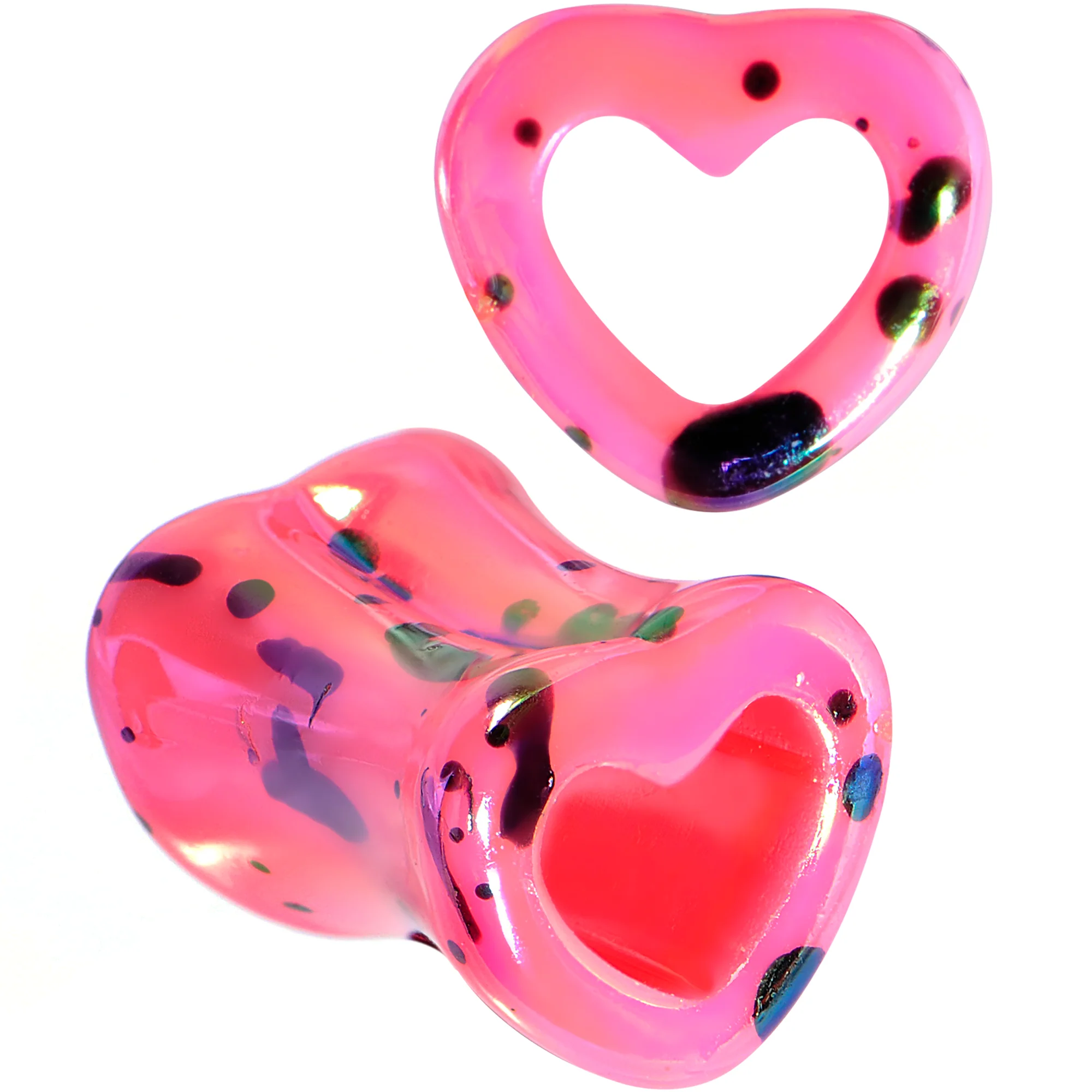 Black Speckled Pink Acrylic Heart Saddle Plug Set 4mm to 20mm - Image 5