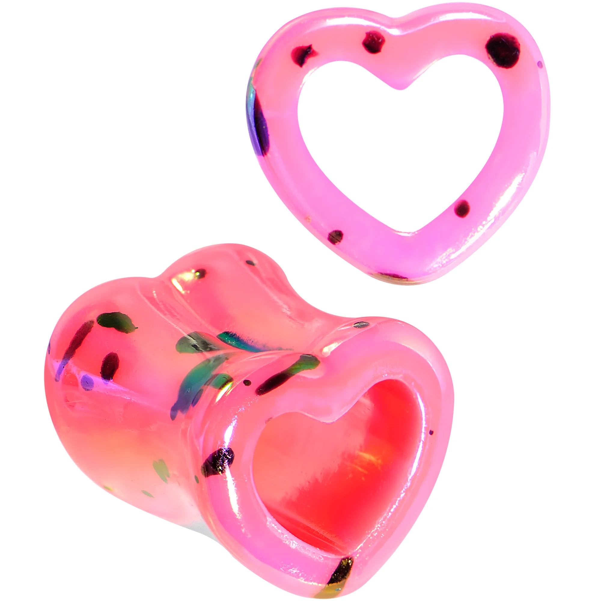 Black Speckled Pink Acrylic Heart Saddle Plug Set 4mm to 20mm - Image 6