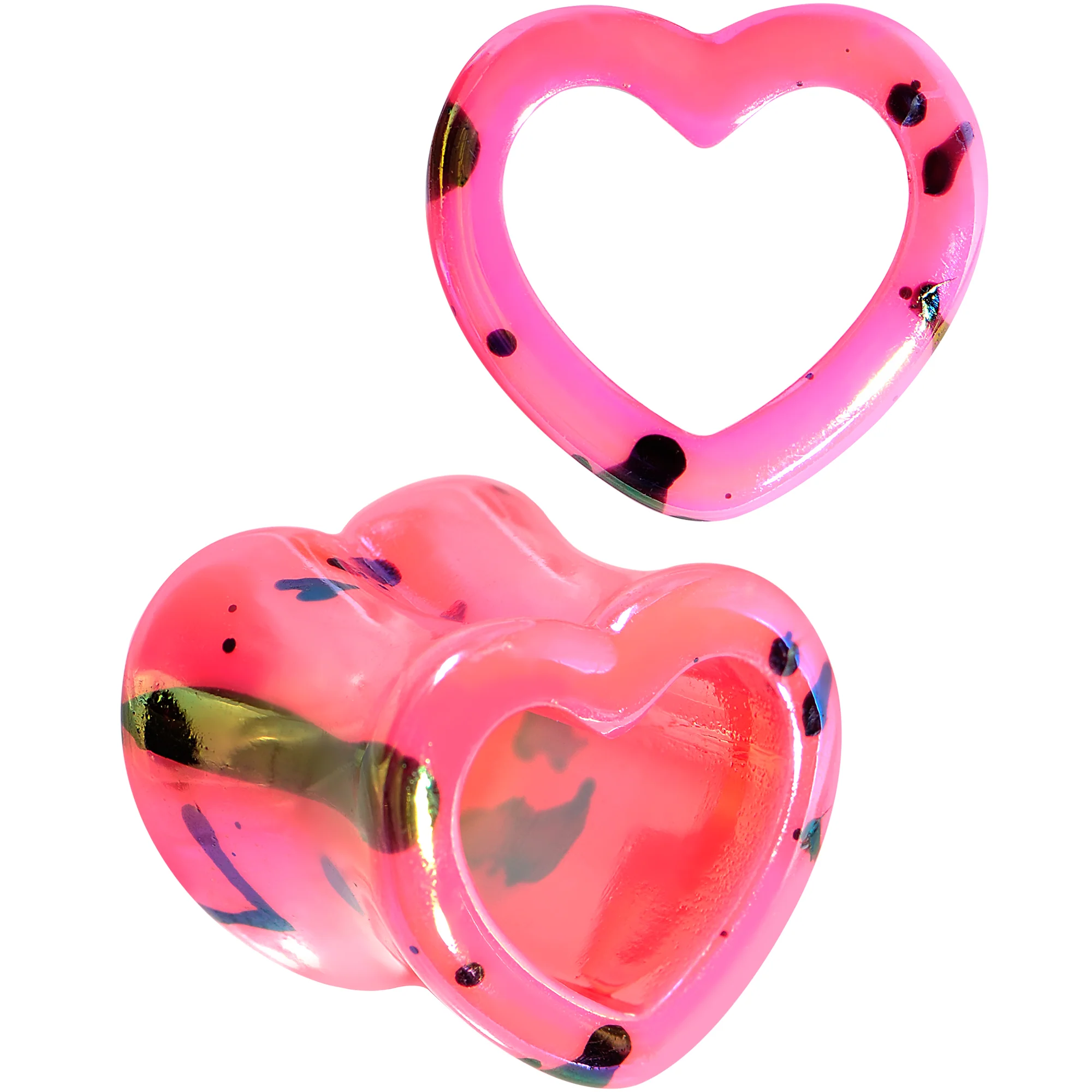 Black Speckled Pink Acrylic Heart Saddle Plug Set 4mm to 20mm - Image 7
