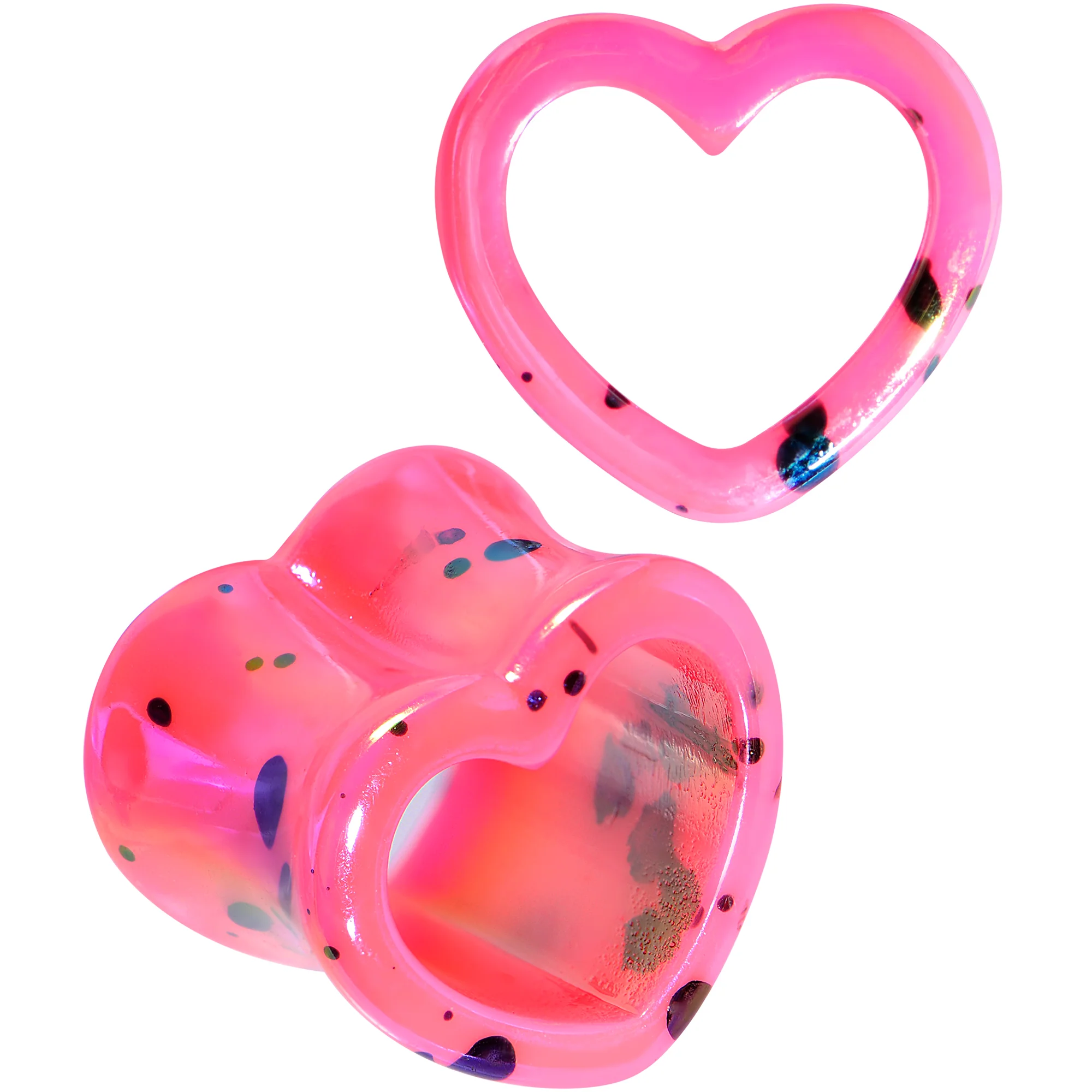 Black Speckled Pink Acrylic Heart Saddle Plug Set 4mm to 20mm - Image 8