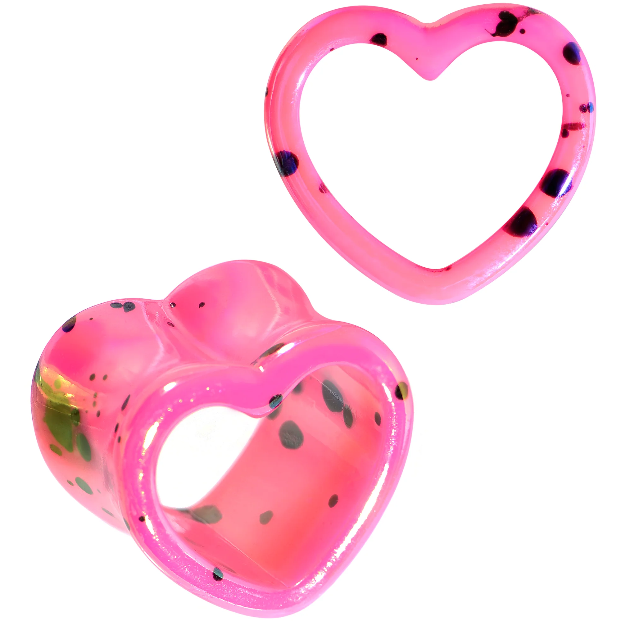 Black Speckled Pink Acrylic Heart Saddle Plug Set 4mm to 20mm - Image 9