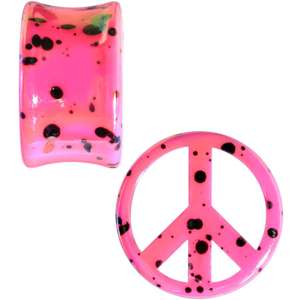 Black Speckled Pink Acrylic Peace Sign Saddle Plug Set 10mm to 20mm - Image 2