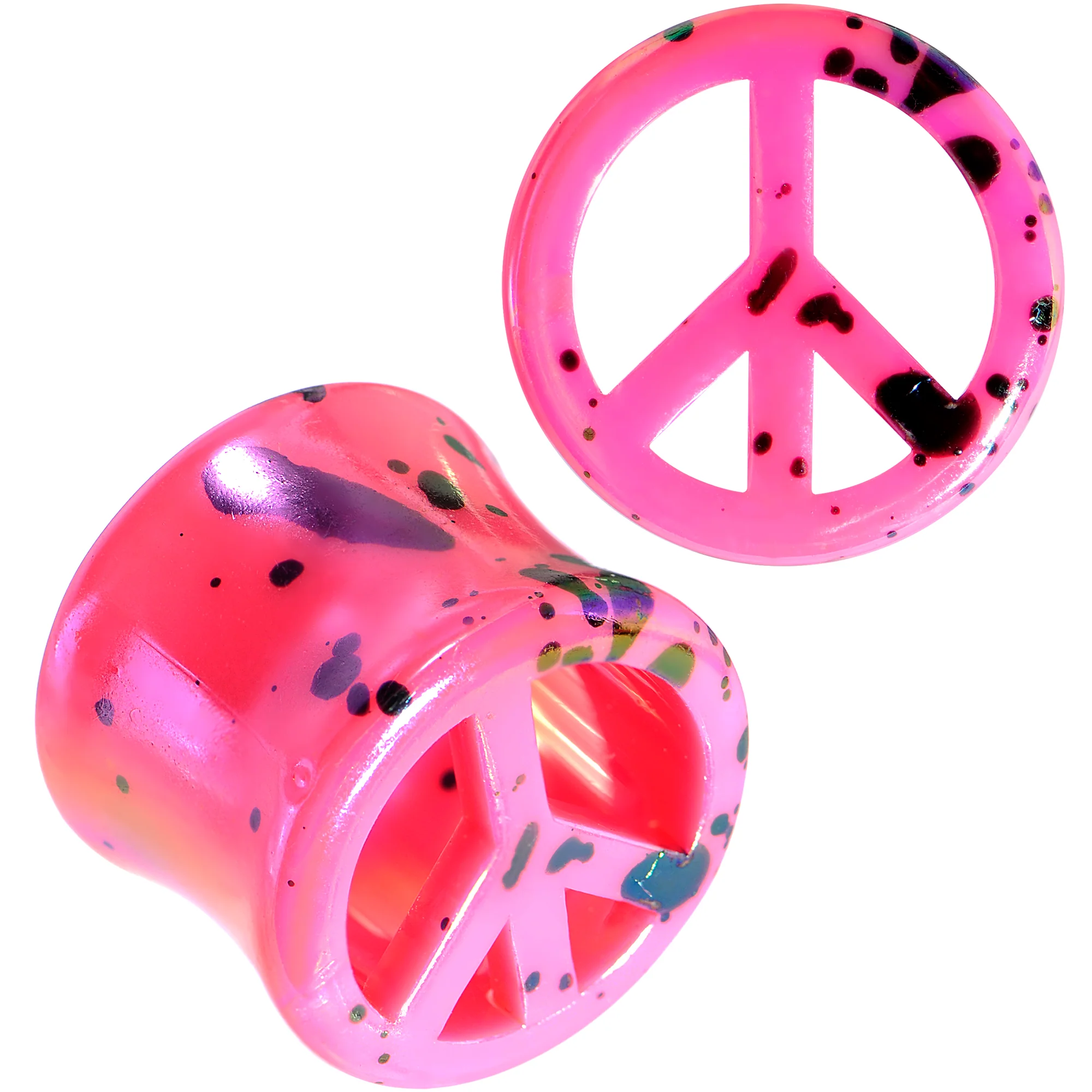 Black Speckled Pink Acrylic Peace Sign Saddle Plug Set 10mm to 20mm - Image 5