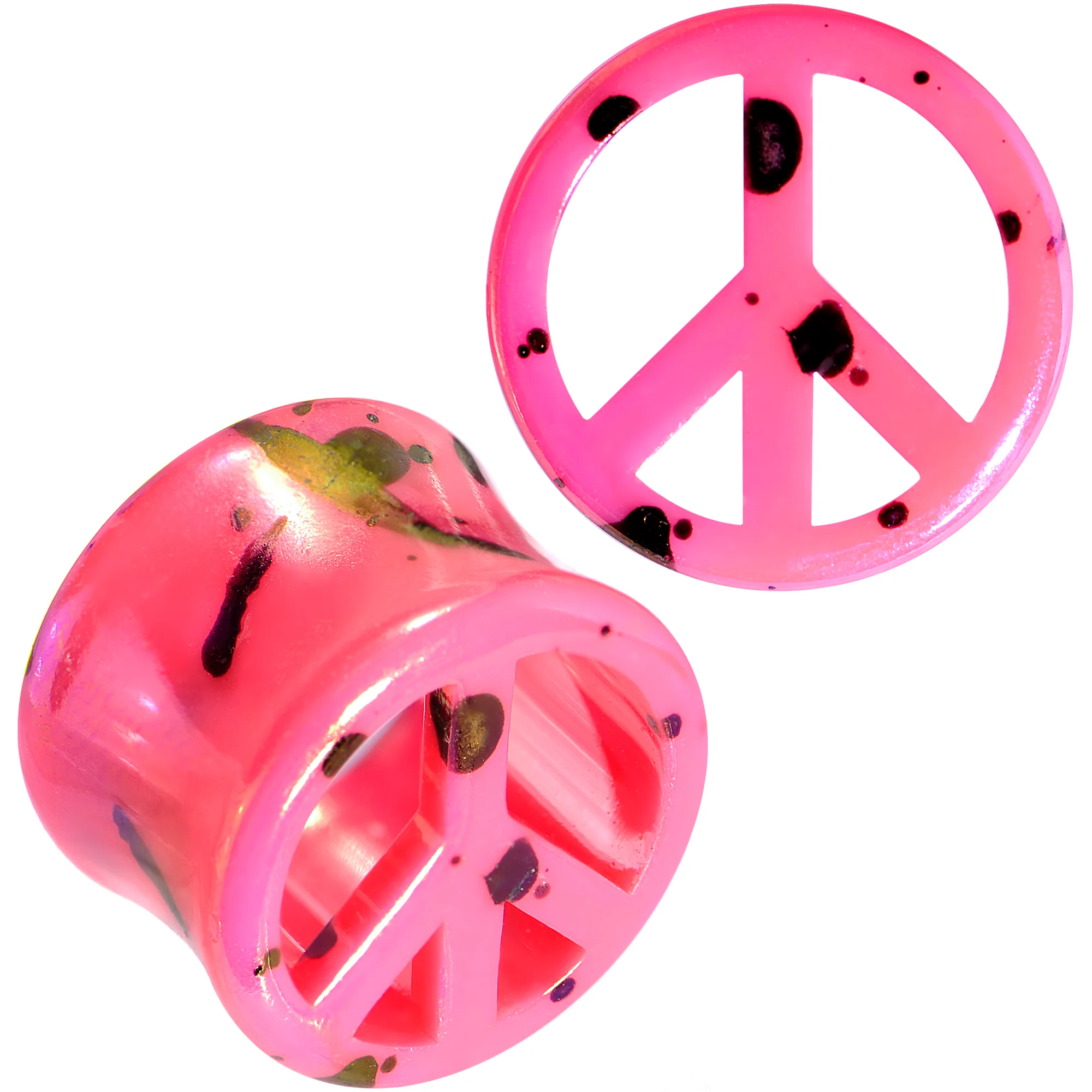 Black Speckled Pink Acrylic Peace Sign Saddle Plug Set 10mm to 20mm - Image 6