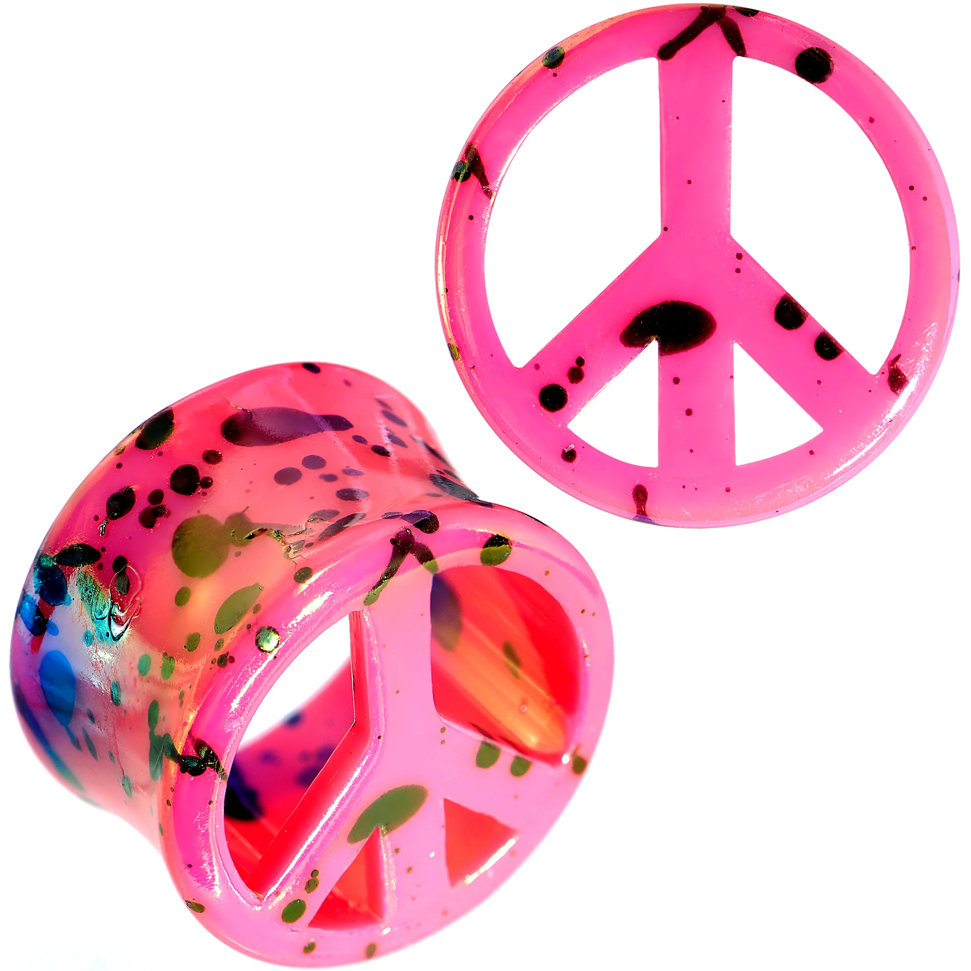 Black Speckled Pink Acrylic Peace Sign Saddle Plug Set 10mm to 20mm - Image 7