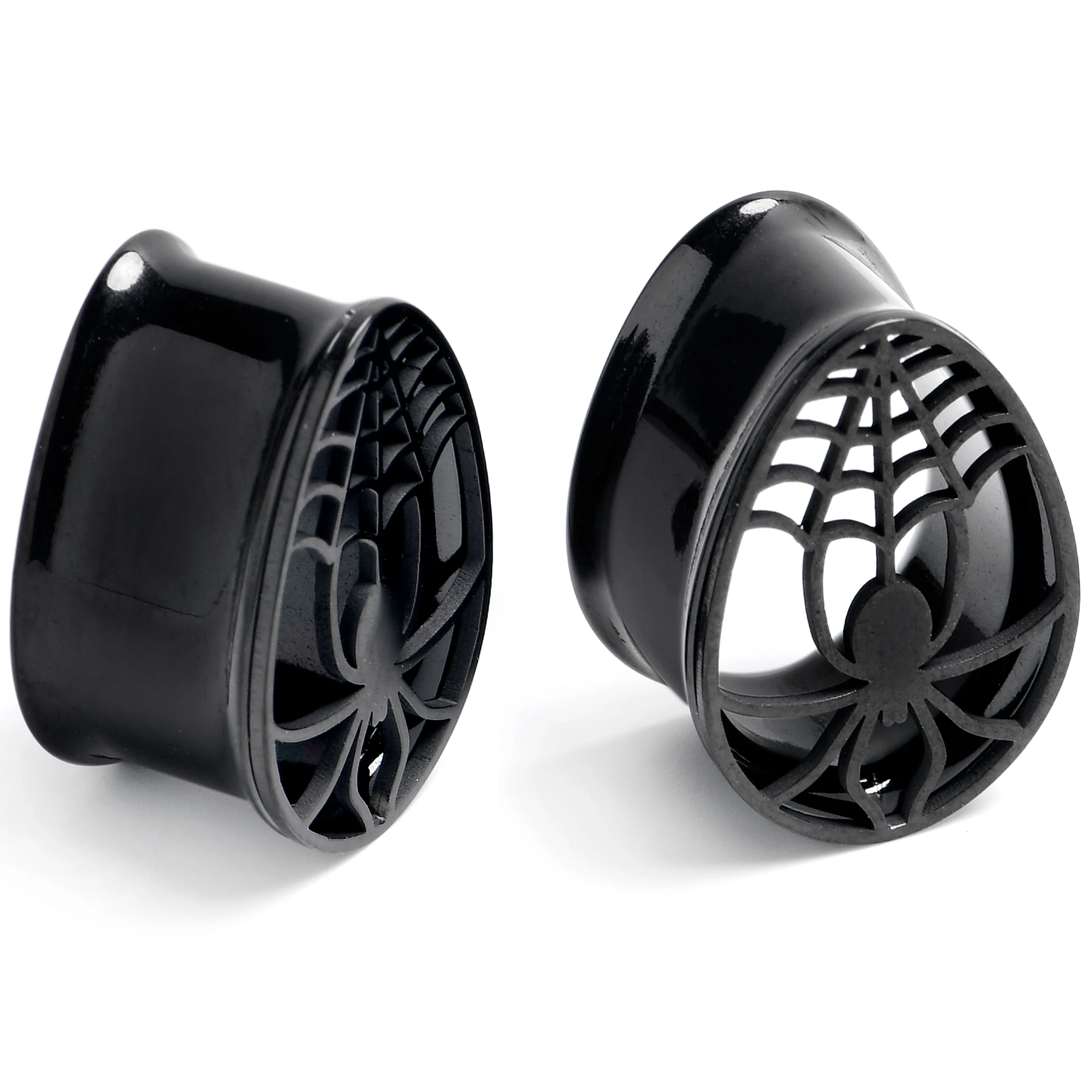Black Spider Web Double Flare Teardrop Tunnel Plug Set Sizes 8mm to 16mm
