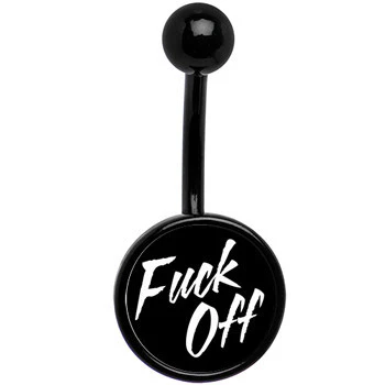 Black Titanium F*ck Off Belly Ring - Image 2