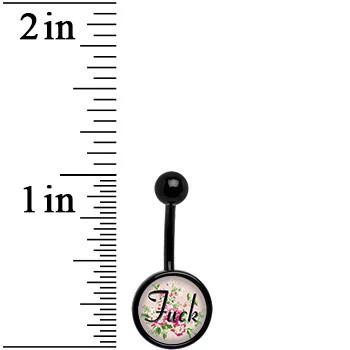 Black Titanium Pink Floral F*ck Belly Ring - Image 3